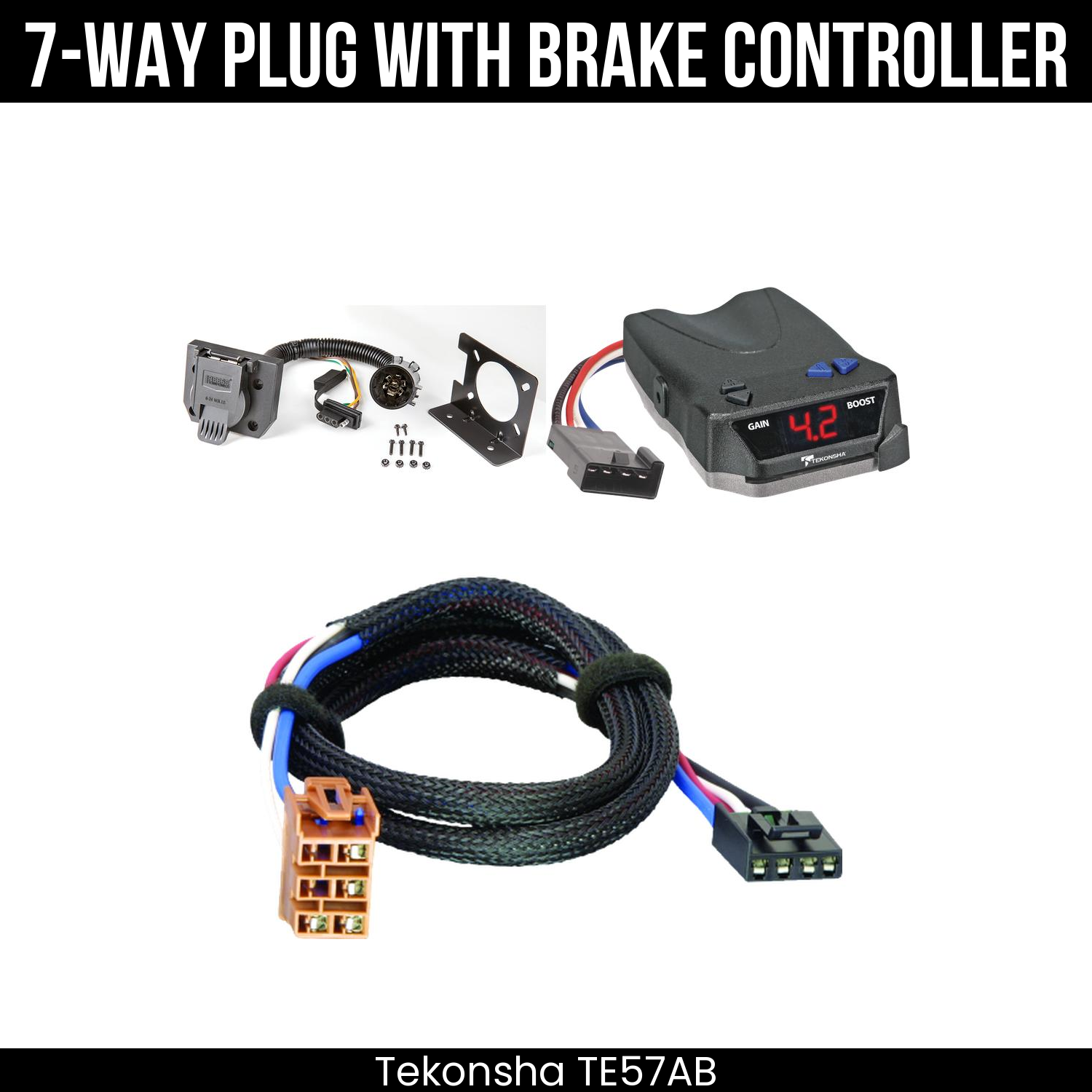 Trailer Wiring 7-Way Plug w/ Bracket , Tekonsha Brake EVN Control