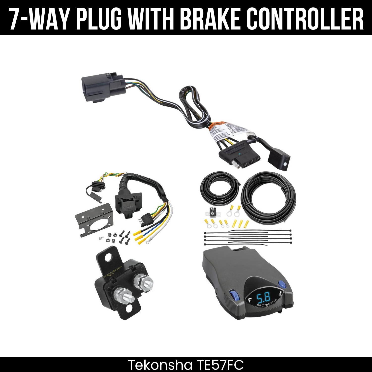 Trailer Wiring 7-Way Plug w/ Bracket , Tekonsha Prodigy P2 Brake Control