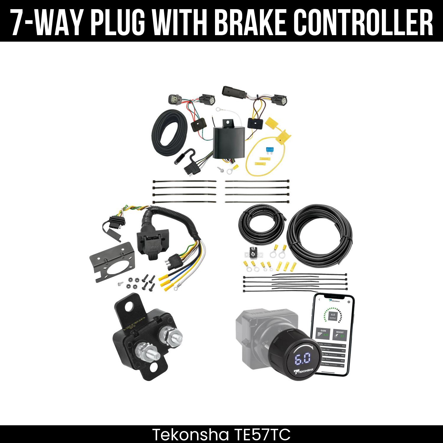 Trailer Wiring 7-Way Plug w/ Bracket , Tekonsha Prodigy iD Smart Brake Control