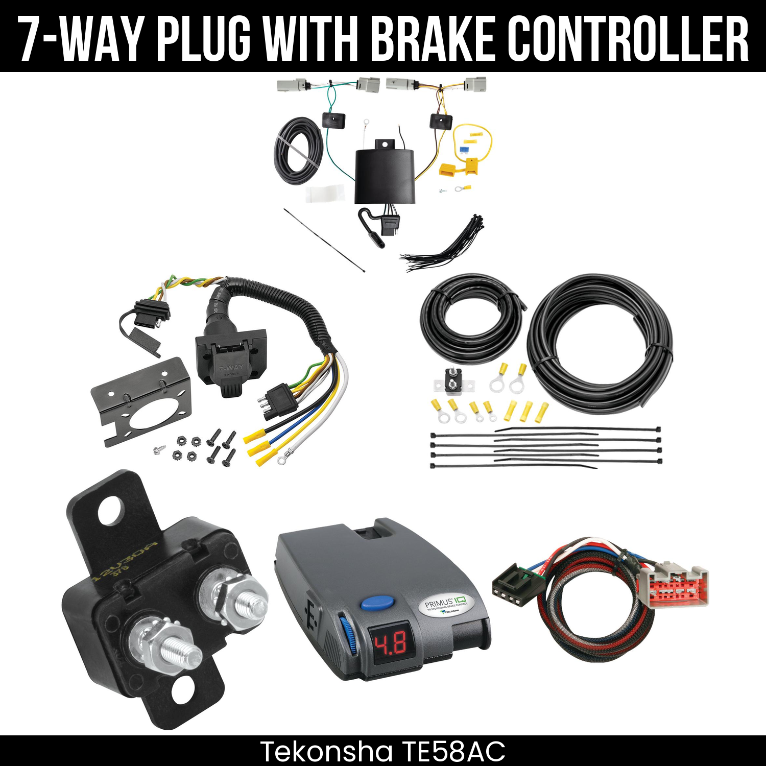 Trailer Wiring 7-Way Plug w/ Bracket , Tekonsha Primus IQ Brake Control