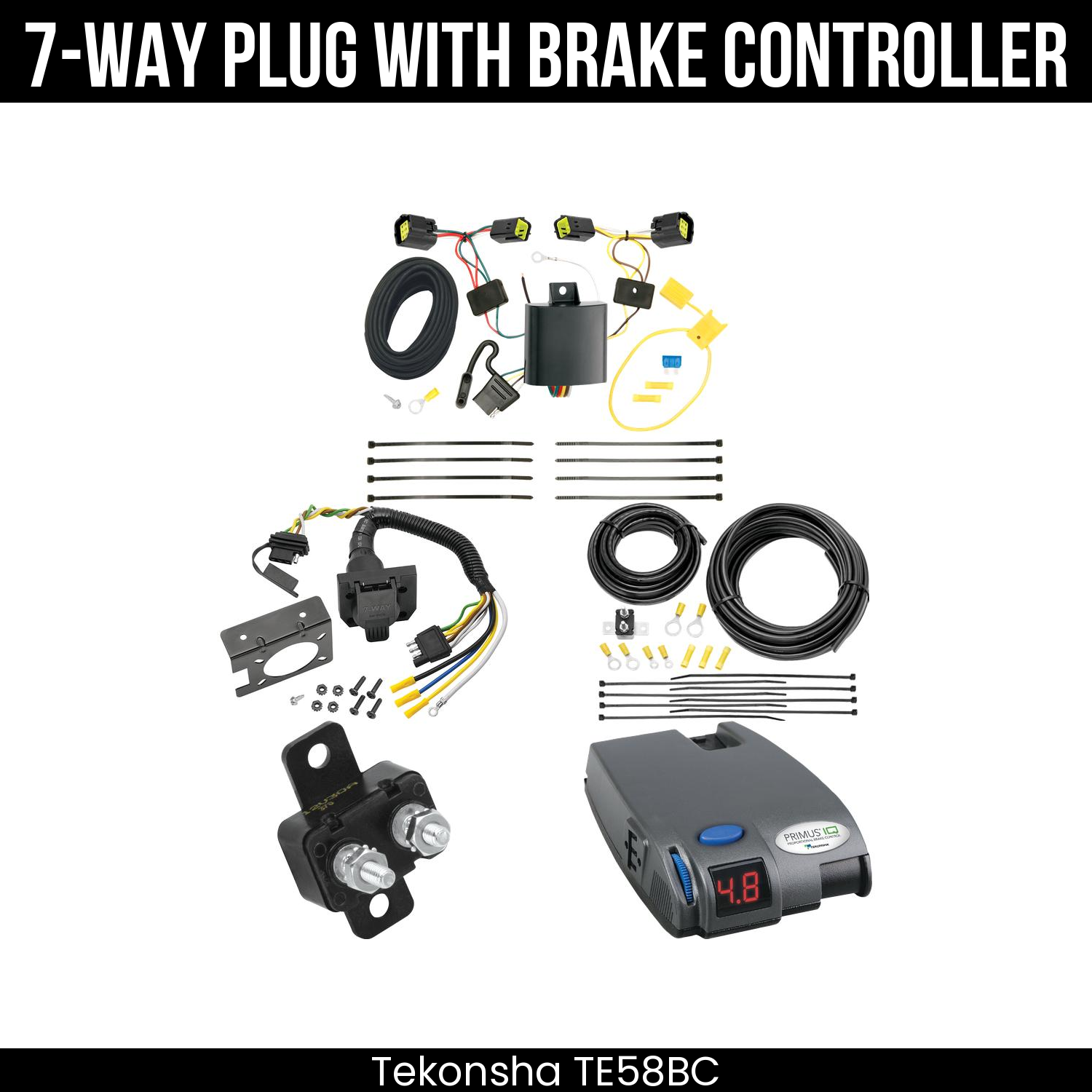 Trailer Wiring 7-Way Plug w/ Bracket , Tekonsha Primus IQ Brake Control