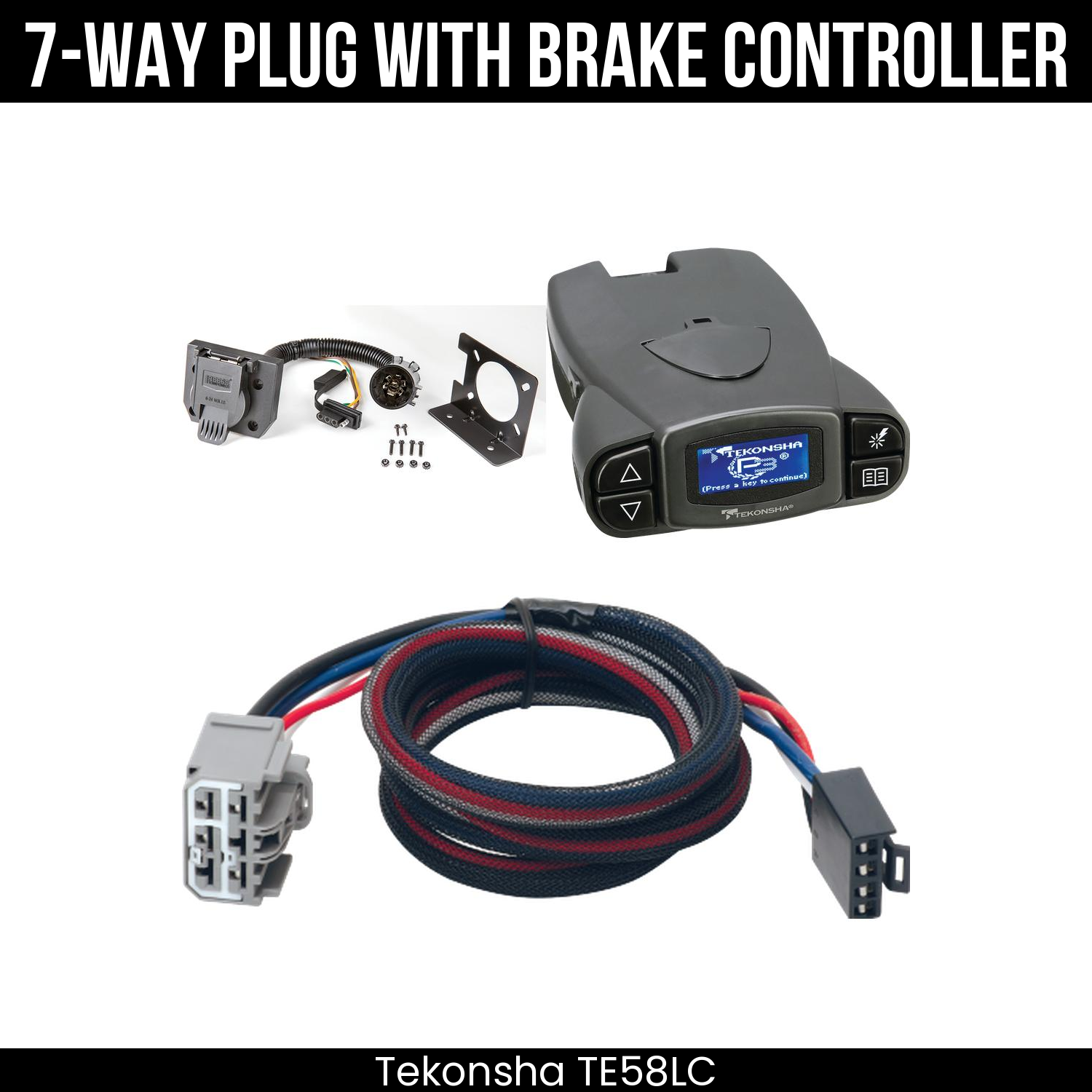 Trailer Wiring 7-Way Plug w/ Bracket , Tekonsha Prodigy P3 Brake Control