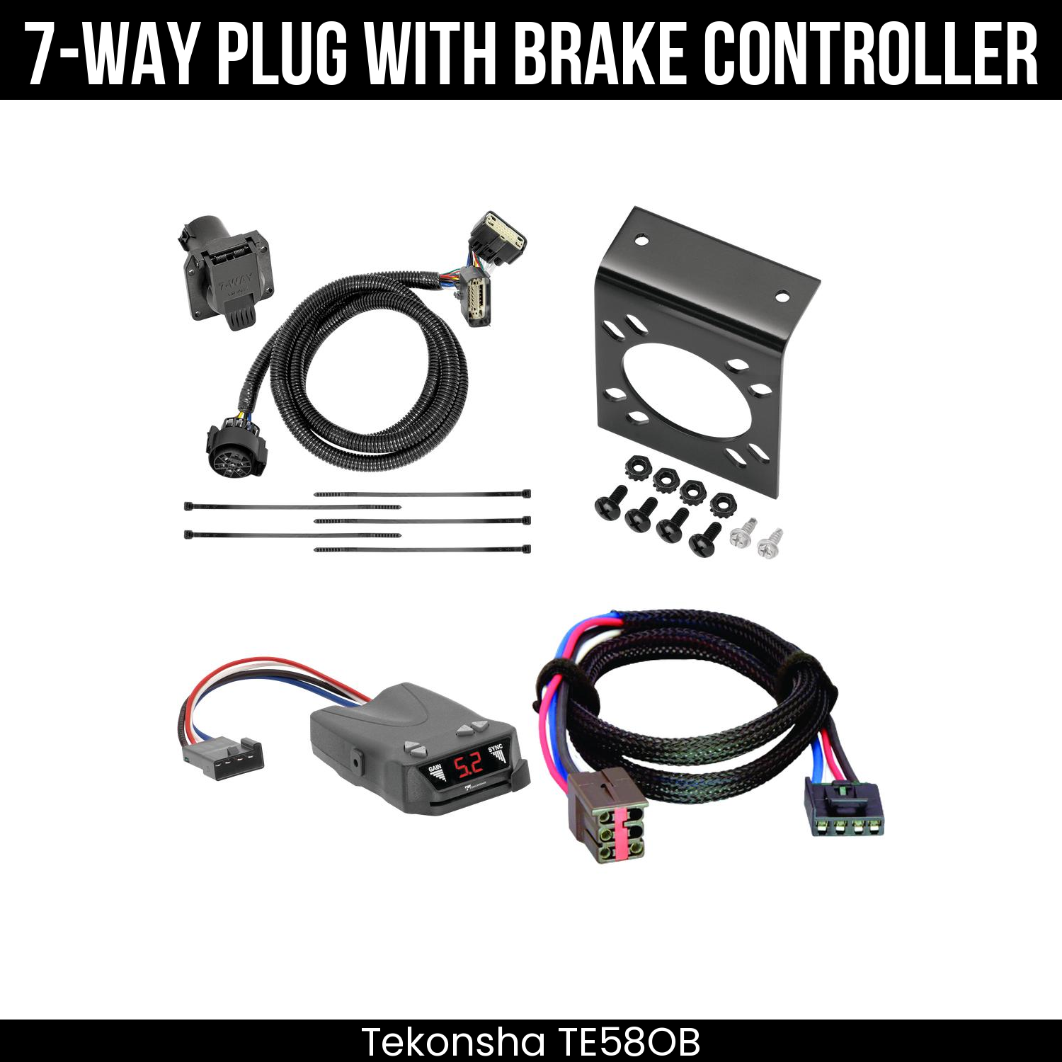 Trailer Wiring 7-Way Plug w/ Bracket , Tekonsha Brakeman IV Brake Control