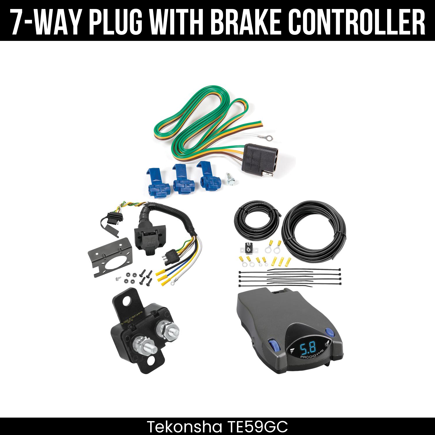 Trailer Wiring 7-Way Plug w/ Bracket , Tekonsha Prodigy P2 Brake Control