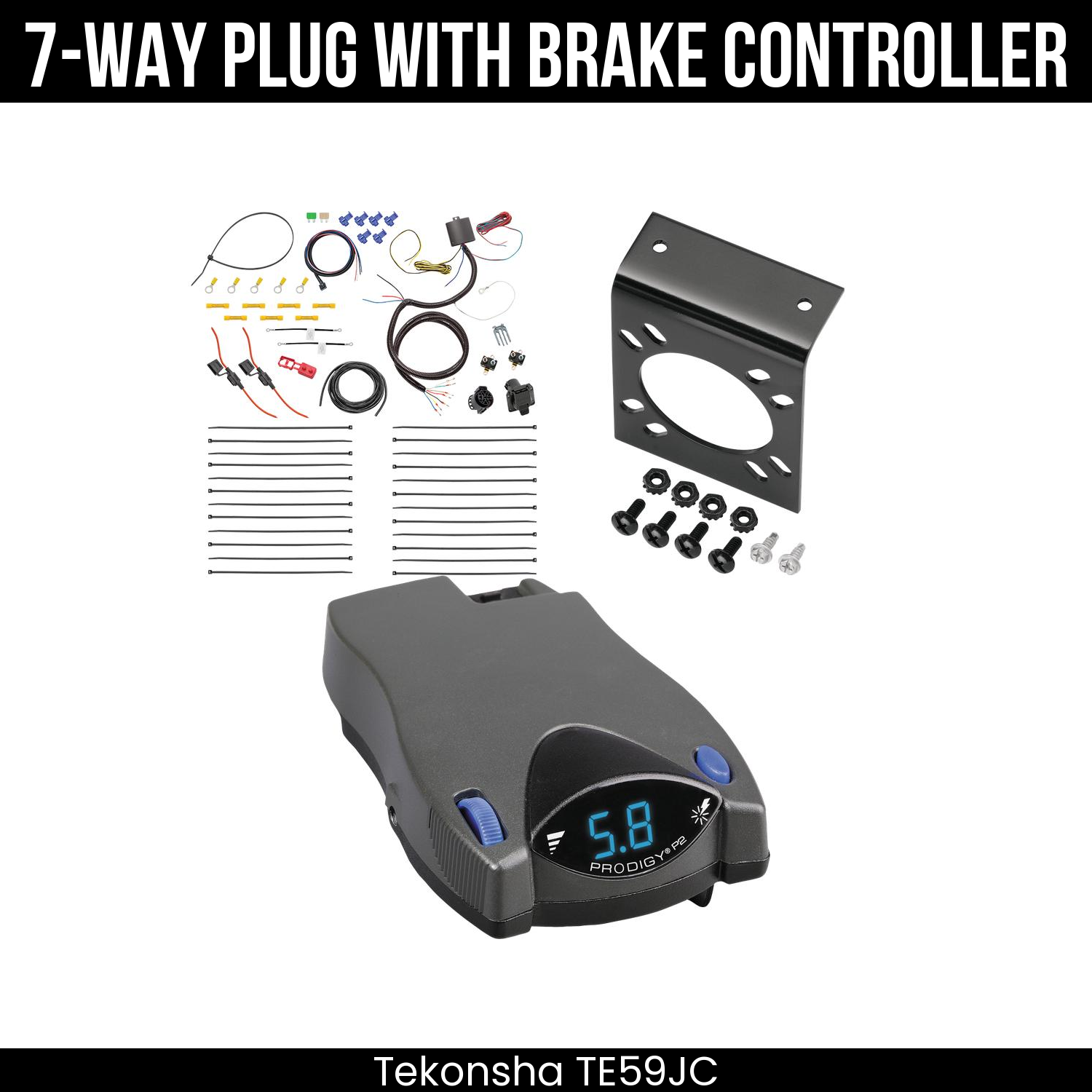 Trailer Wiring 7-Way Plug w/ Bracket , Tekonsha Prodigy P2 Brake Control