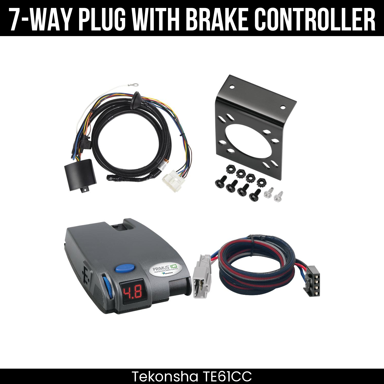 Trailer Wiring 7-Way Plug w/ Bracket , Tekonsha Primus IQ Brake Control