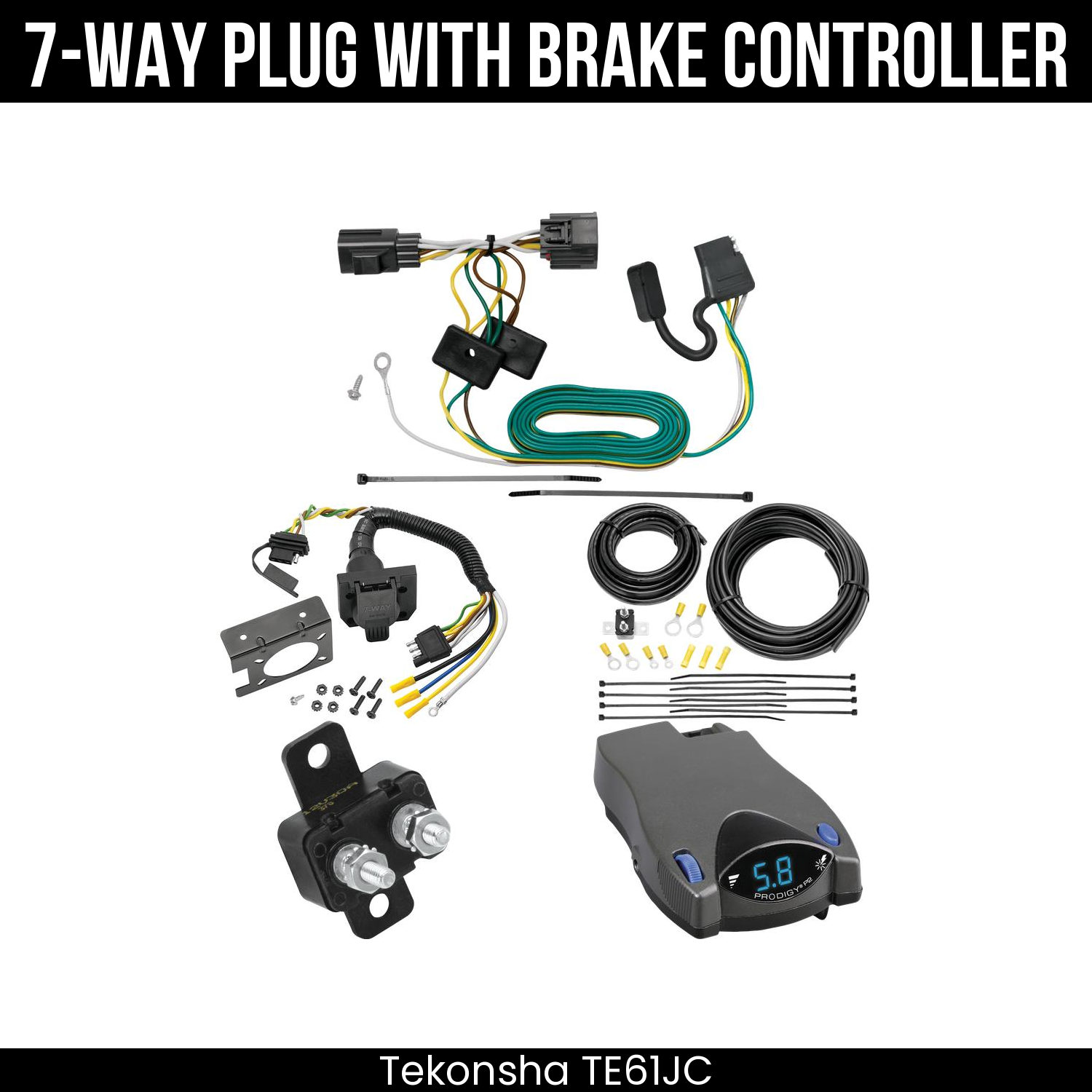 Trailer Wiring 7-Way Plug w/ Bracket , Tekonsha Prodigy P2 Brake Control