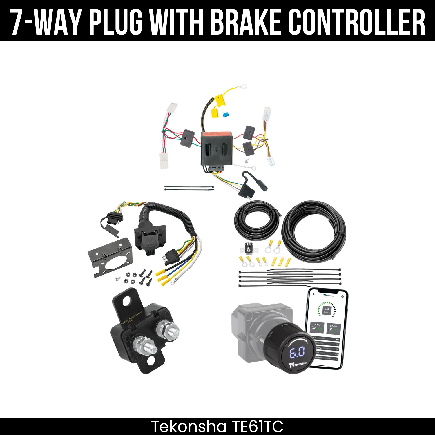 Trailer Wiring 7-Way Plug w/ Bracket , Tekonsha Prodigy iD Smart Brake Control