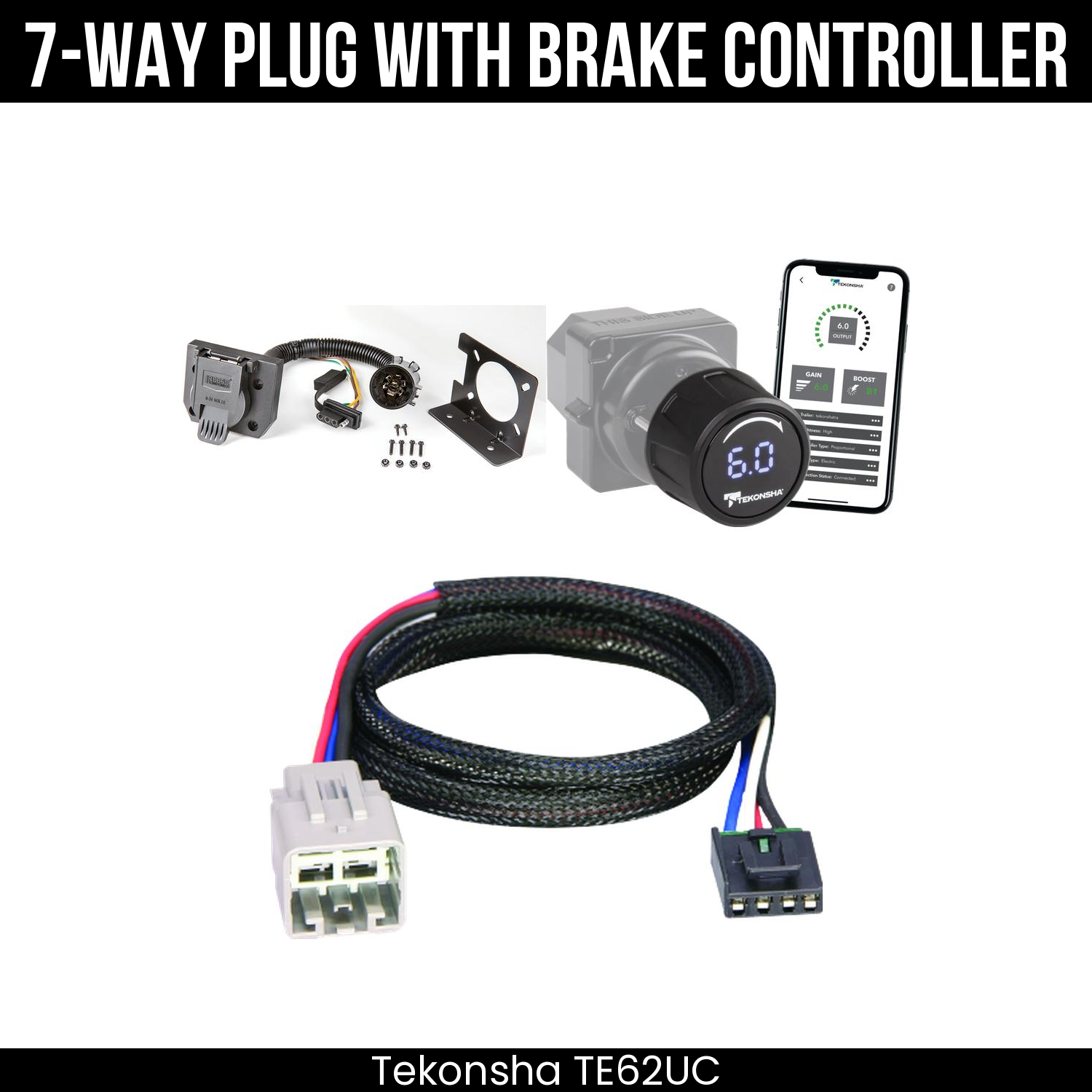 Trailer Wiring 7-Way Plug w/ Bracket , Tekonsha Prodigy iD Smart Brake Control