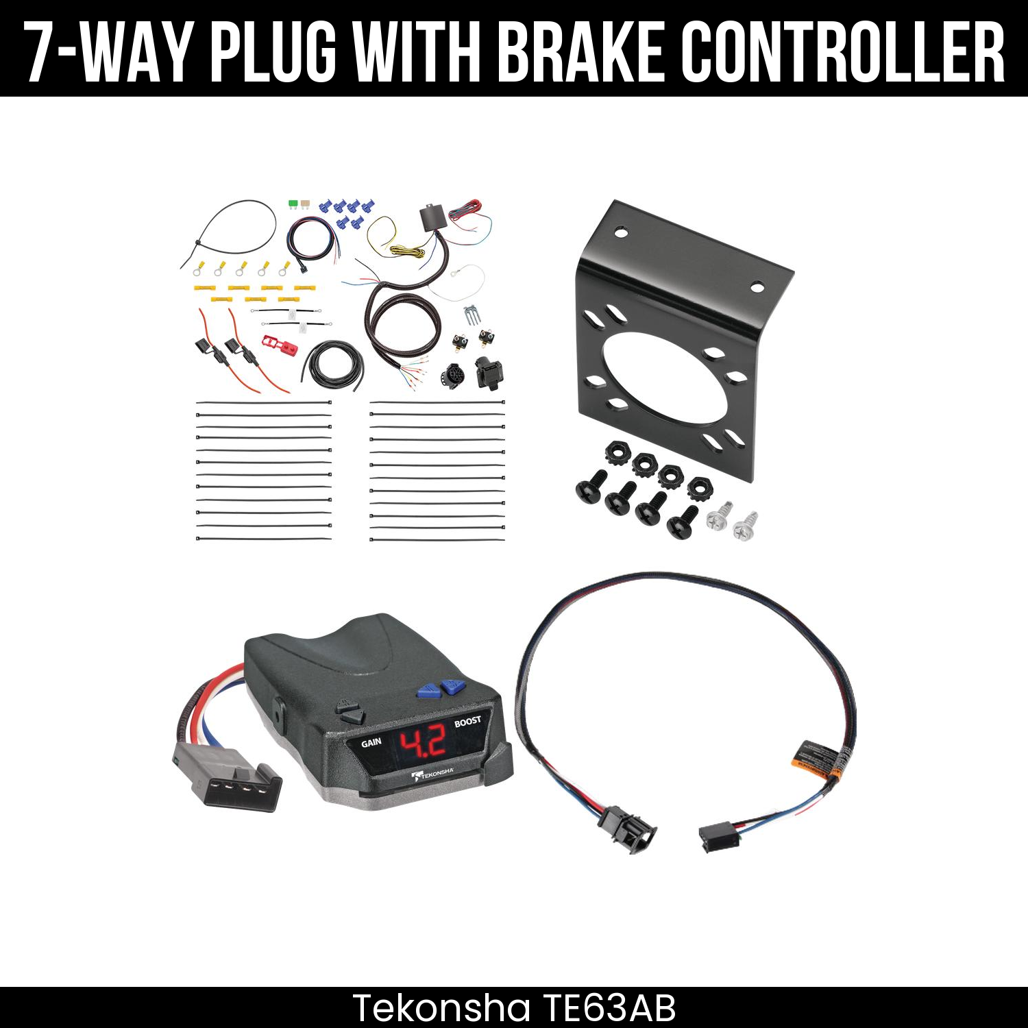 Trailer Wiring 7-Way Plug w/ Bracket , Tekonsha Brake EVN Control