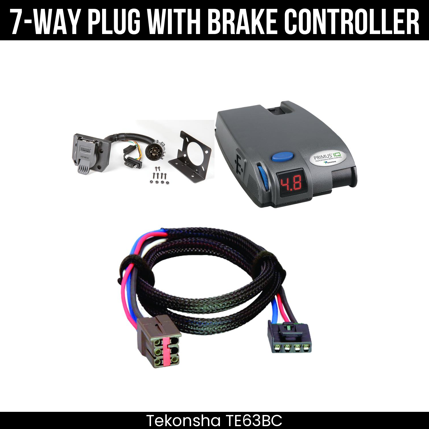 Trailer Wiring 7-Way Plug w/ Bracket , Tekonsha Primus IQ Brake Control
