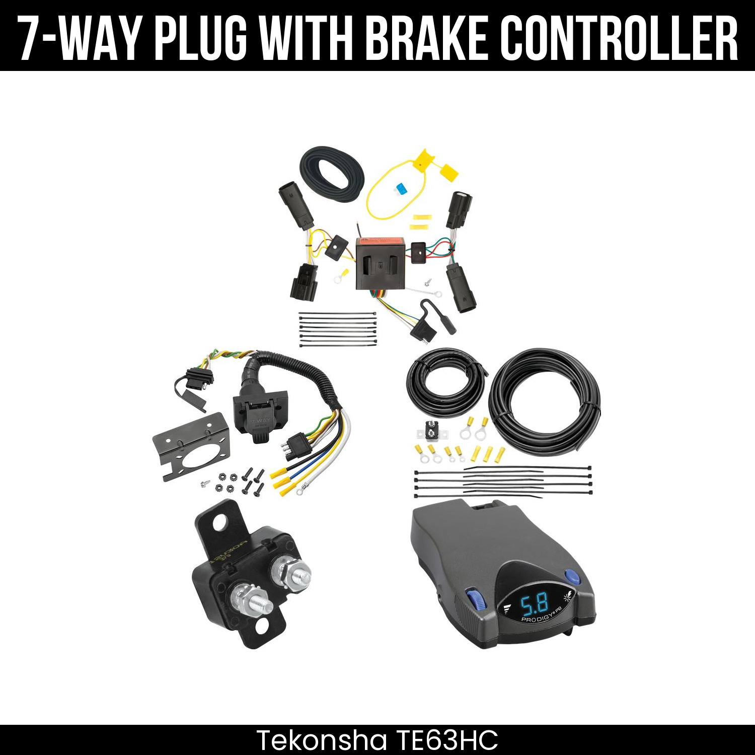 Trailer Wiring 7-Way Plug w/ Bracket , Tekonsha Prodigy P2 Brake Control