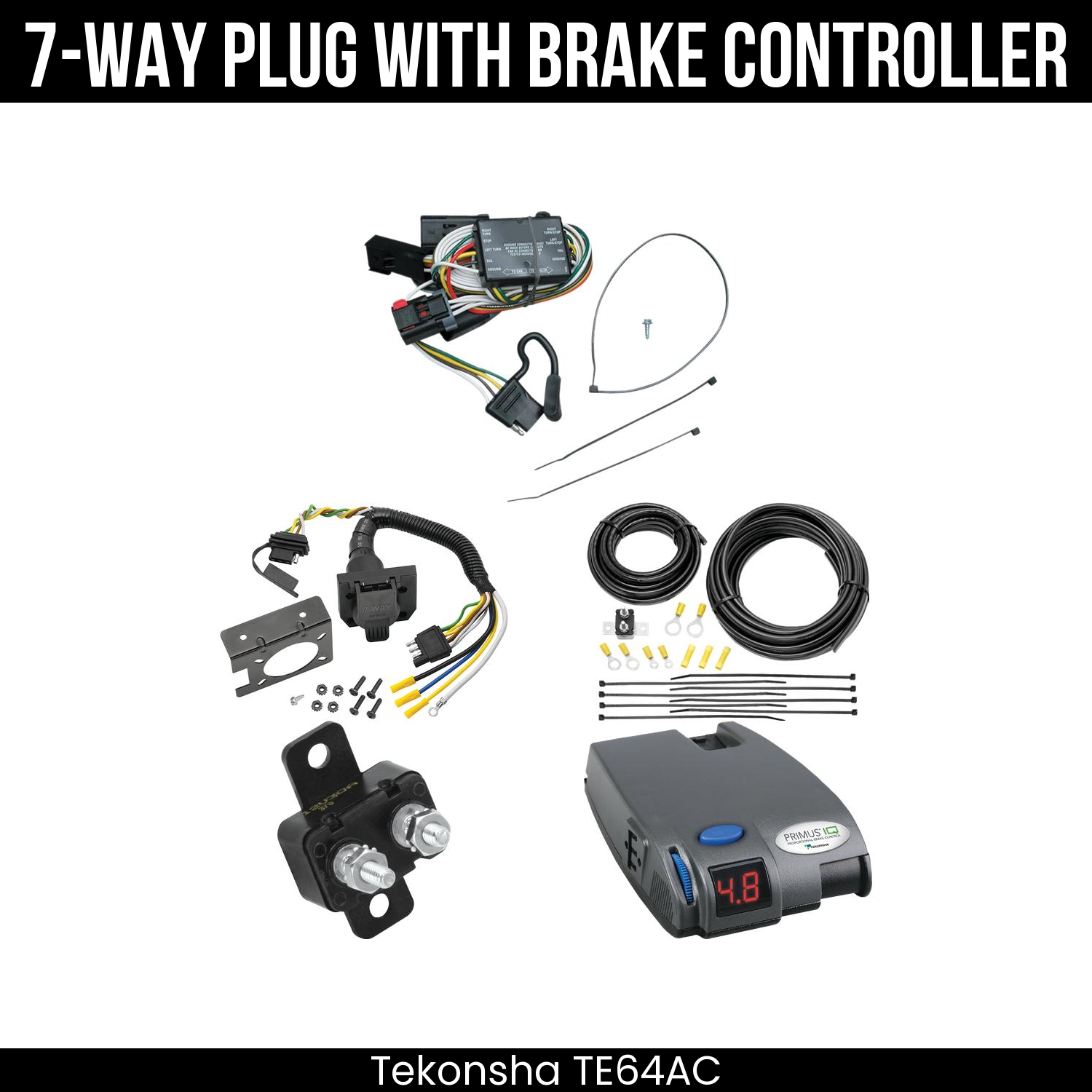 Trailer Wiring 7-Way Plug w/ Bracket , Tekonsha Primus IQ Brake Control