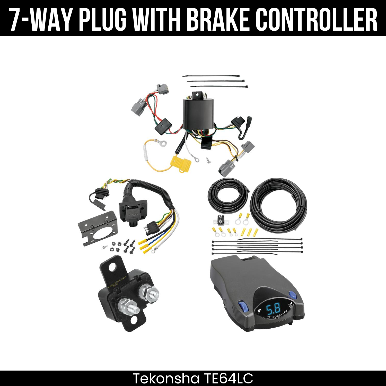 Trailer Wiring 7-Way Plug w/ Bracket , Tekonsha Prodigy P2 Brake Control