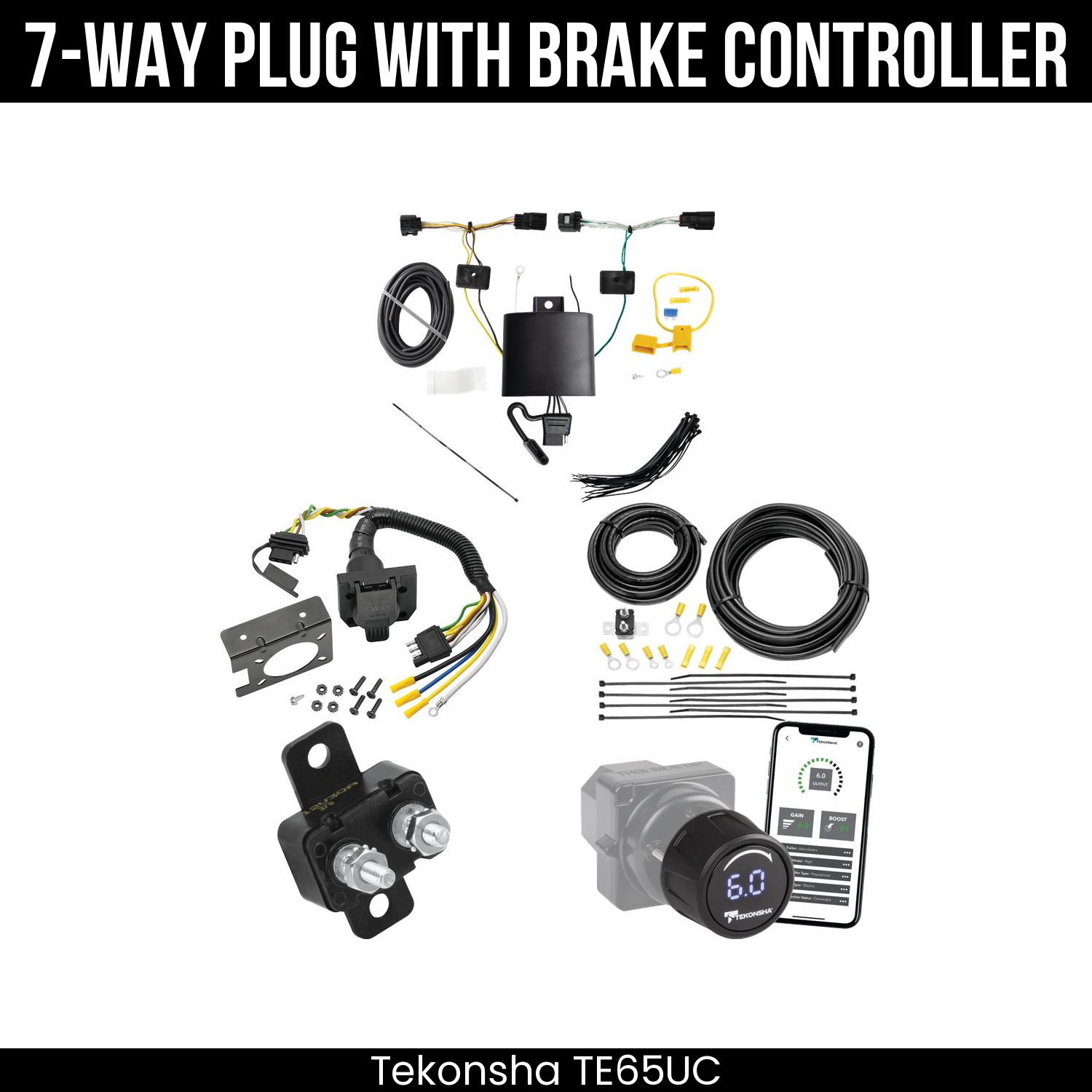 Trailer Wiring 7-Way Plug w/ Bracket , Tekonsha Prodigy iD Smart Brake Control