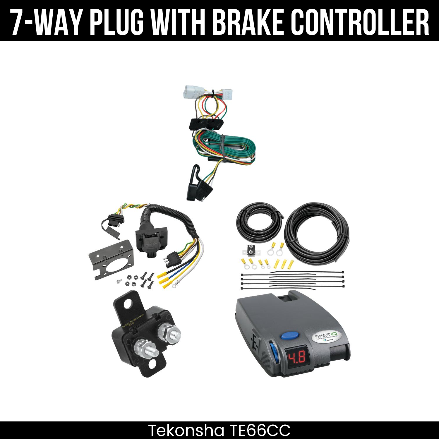 Trailer Wiring 7-Way Plug w/ Bracket , Tekonsha Primus IQ Brake Control
