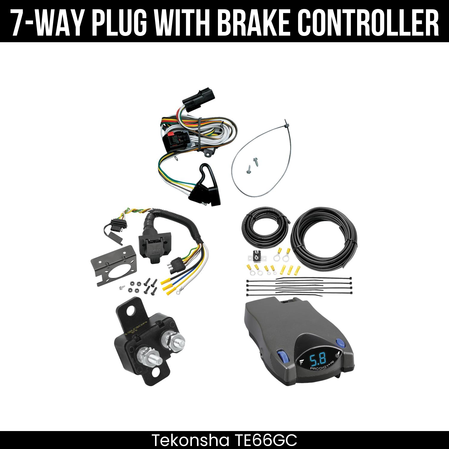 Trailer Wiring 7-Way Plug w/ Bracket , Tekonsha Prodigy P2 Brake Control