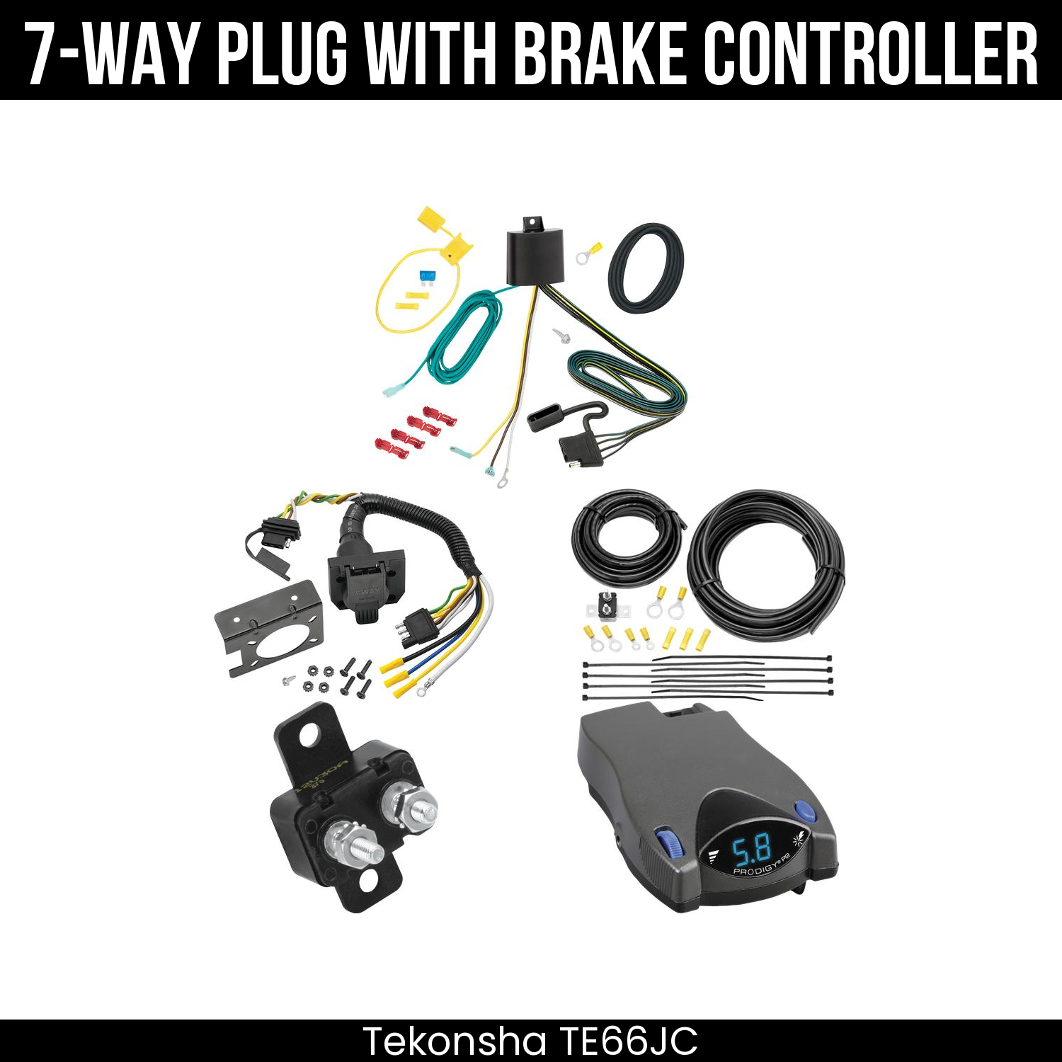 Trailer Wiring 7-Way Plug w/ Bracket , Tekonsha Prodigy P2 Brake Control