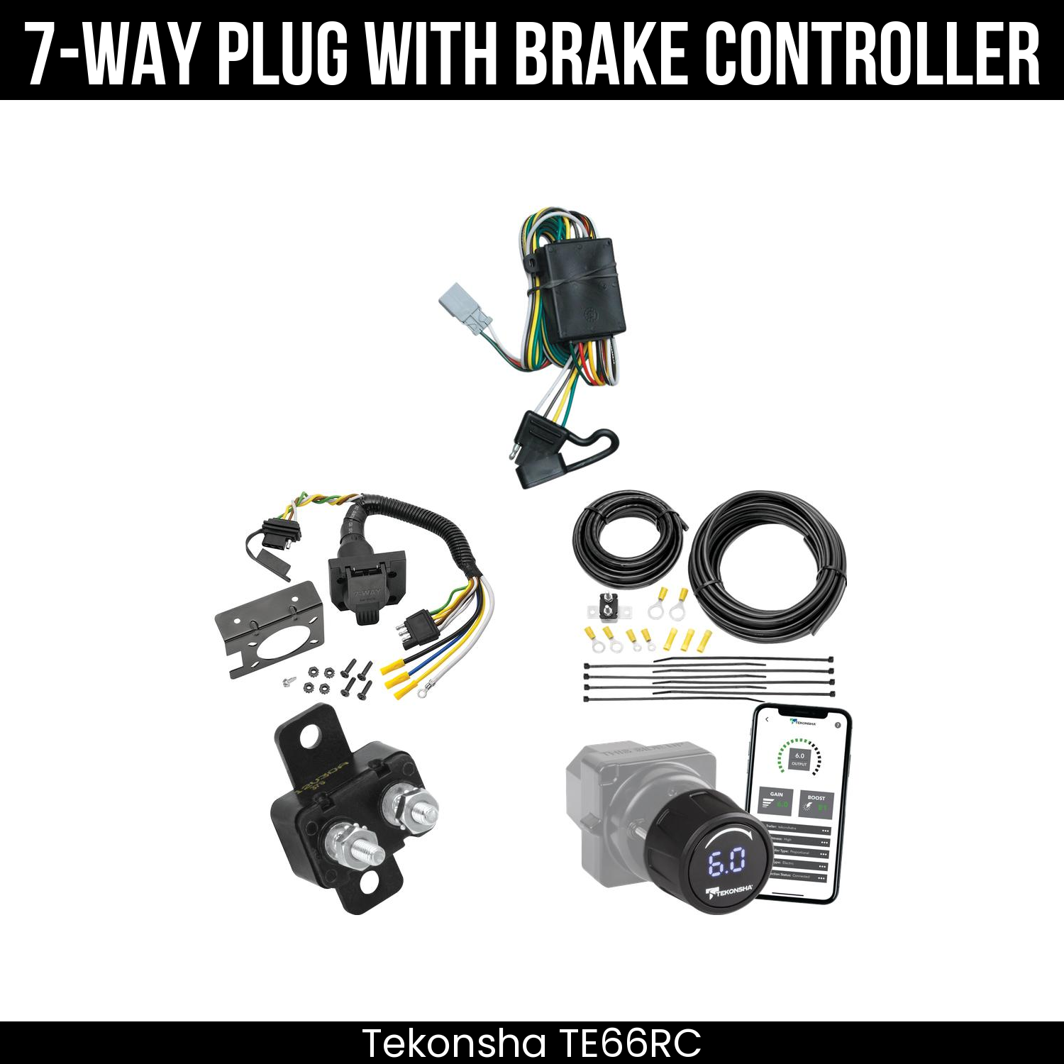 Trailer Wiring 7-Way Plug w/ Bracket , Tekonsha Prodigy iD Smart Brake Control