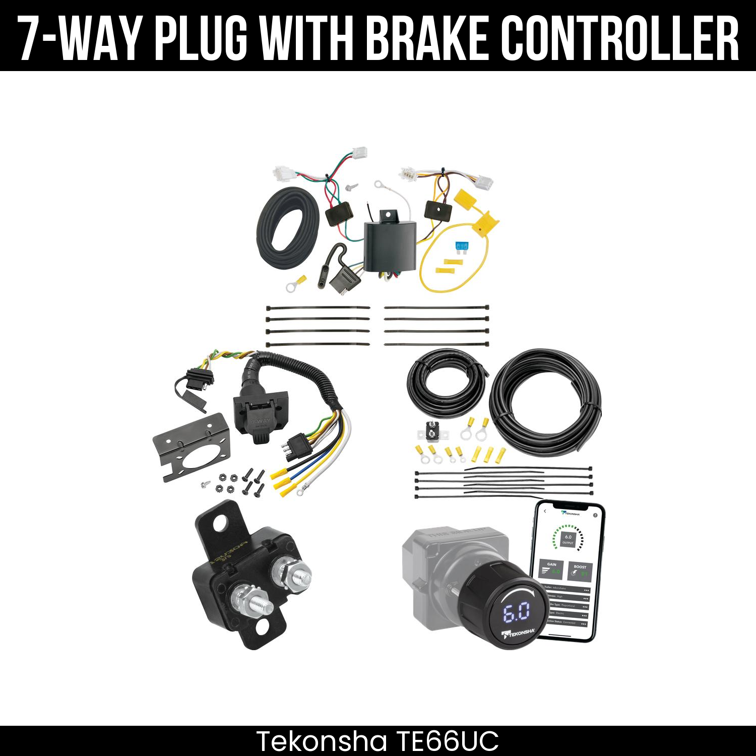Trailer Wiring 7-Way Plug w/ Bracket , Tekonsha Prodigy iD Smart Brake Control