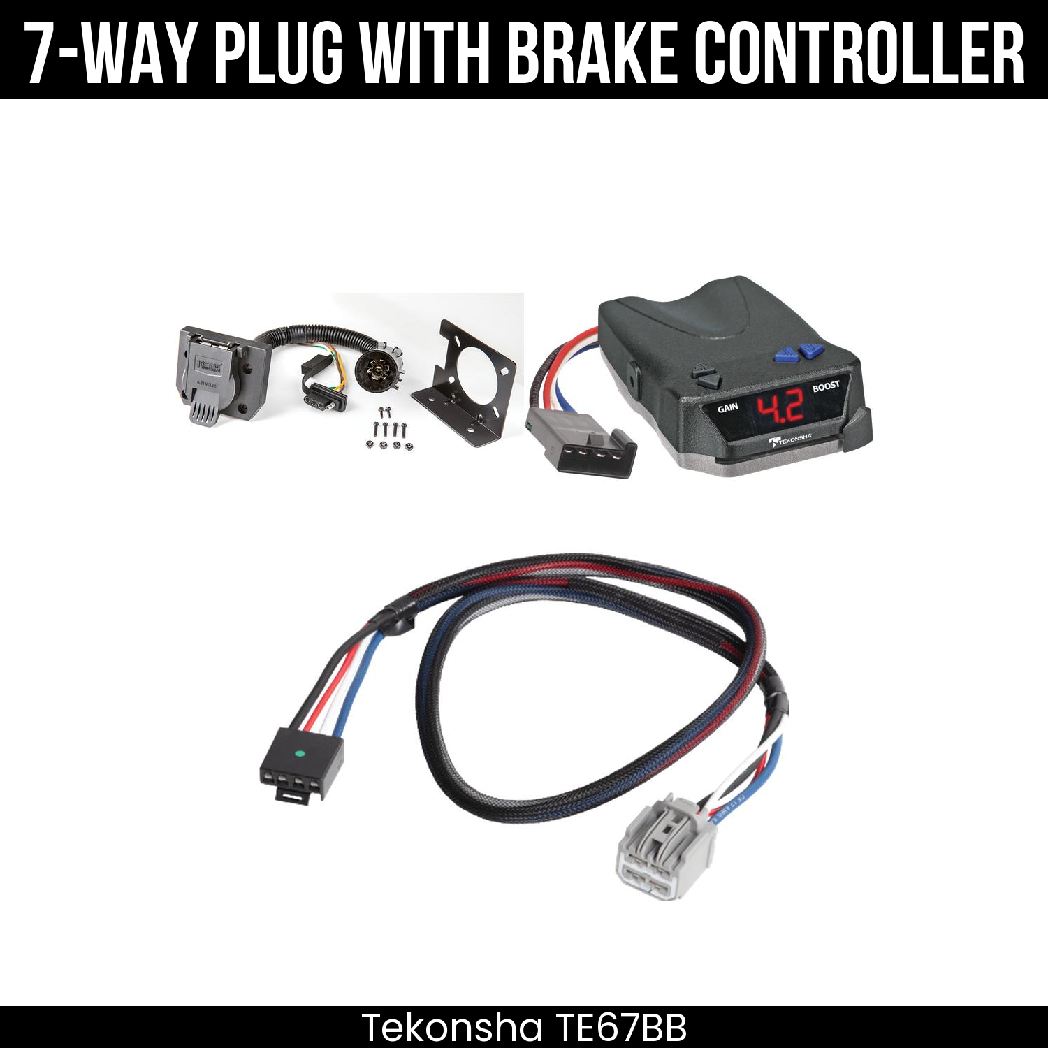 Trailer Wiring 7-Way Plug w/ Bracket , Tekonsha Brake EVN Control