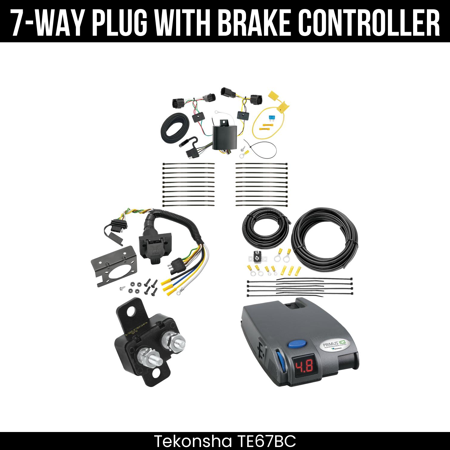 Trailer Wiring 7-Way Plug w/ Bracket , Tekonsha Primus IQ Brake Control