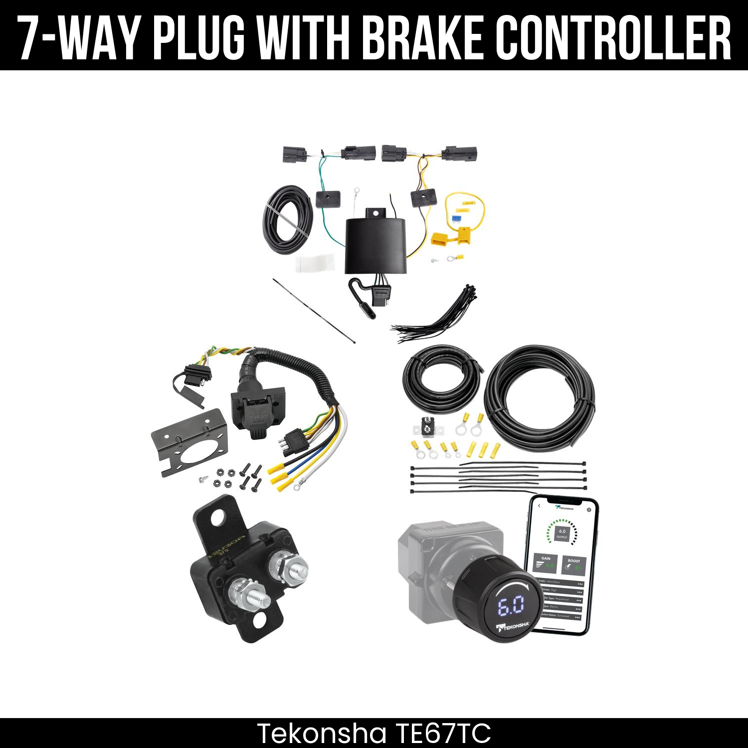 Trailer Wiring 7-Way Plug w/ Bracket , Tekonsha Prodigy iD Smart Brake Control