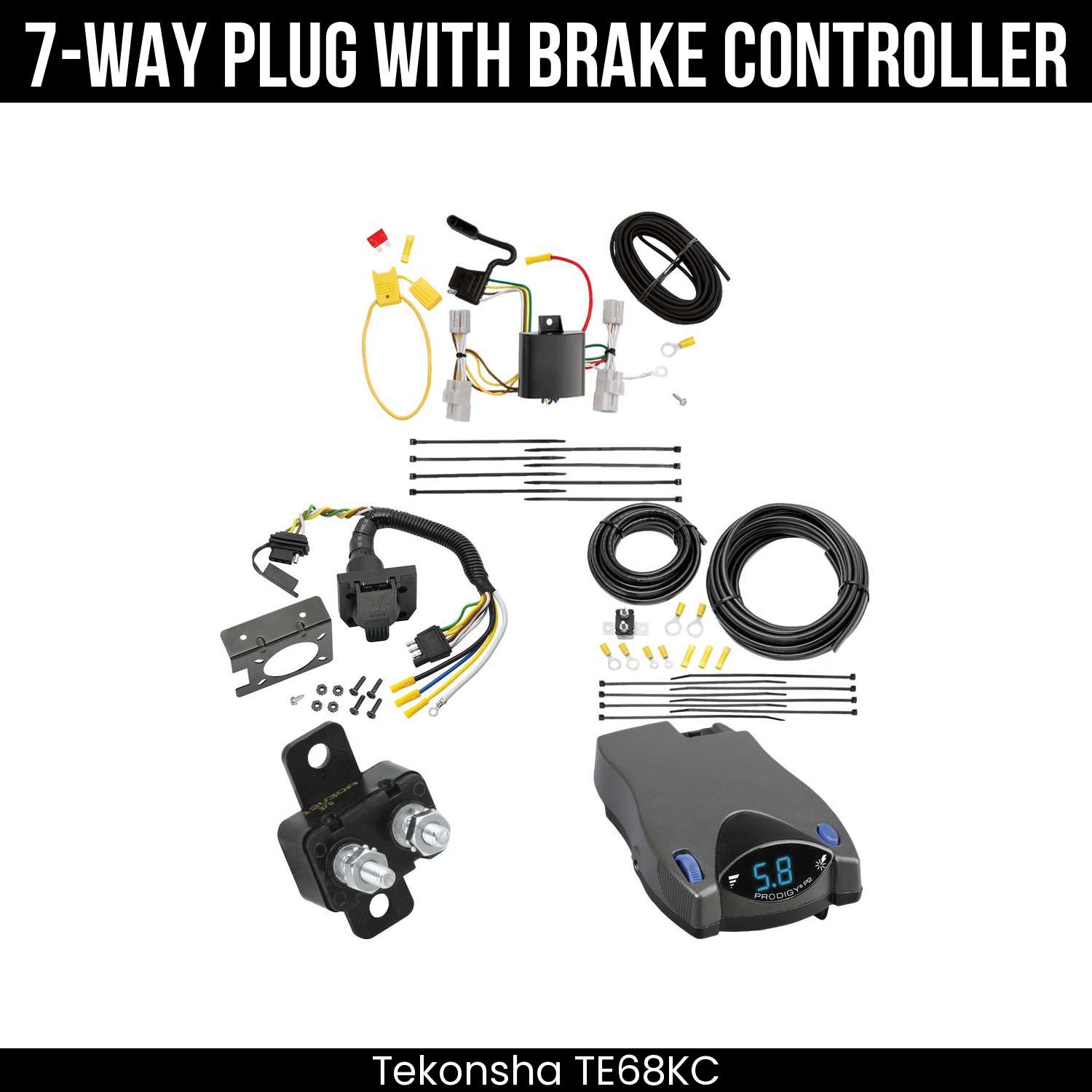 Trailer Wiring 7-Way Plug w/ Bracket , Tekonsha Prodigy P2 Brake Control