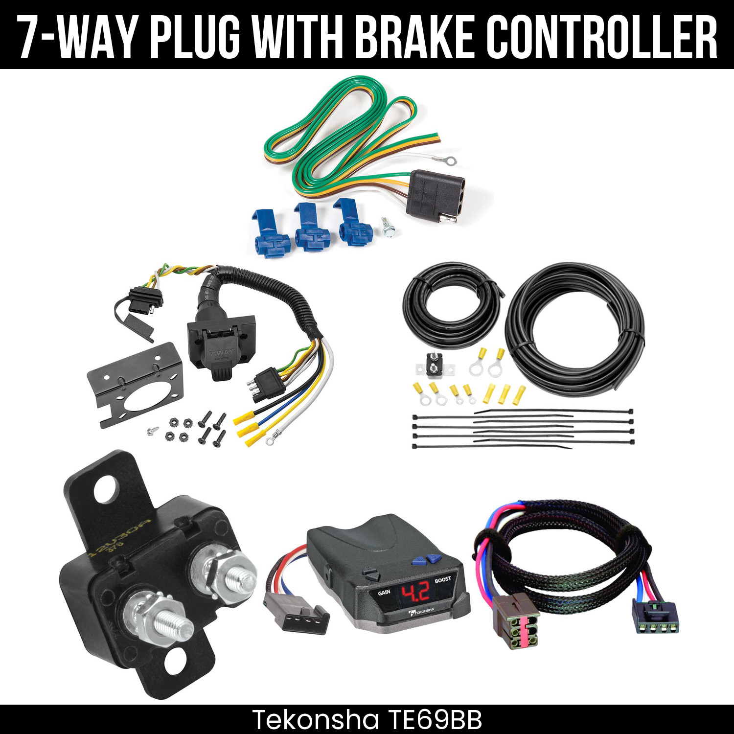 Trailer Wiring 7-Way Plug w/ Bracket , Tekonsha Brake EVN Control