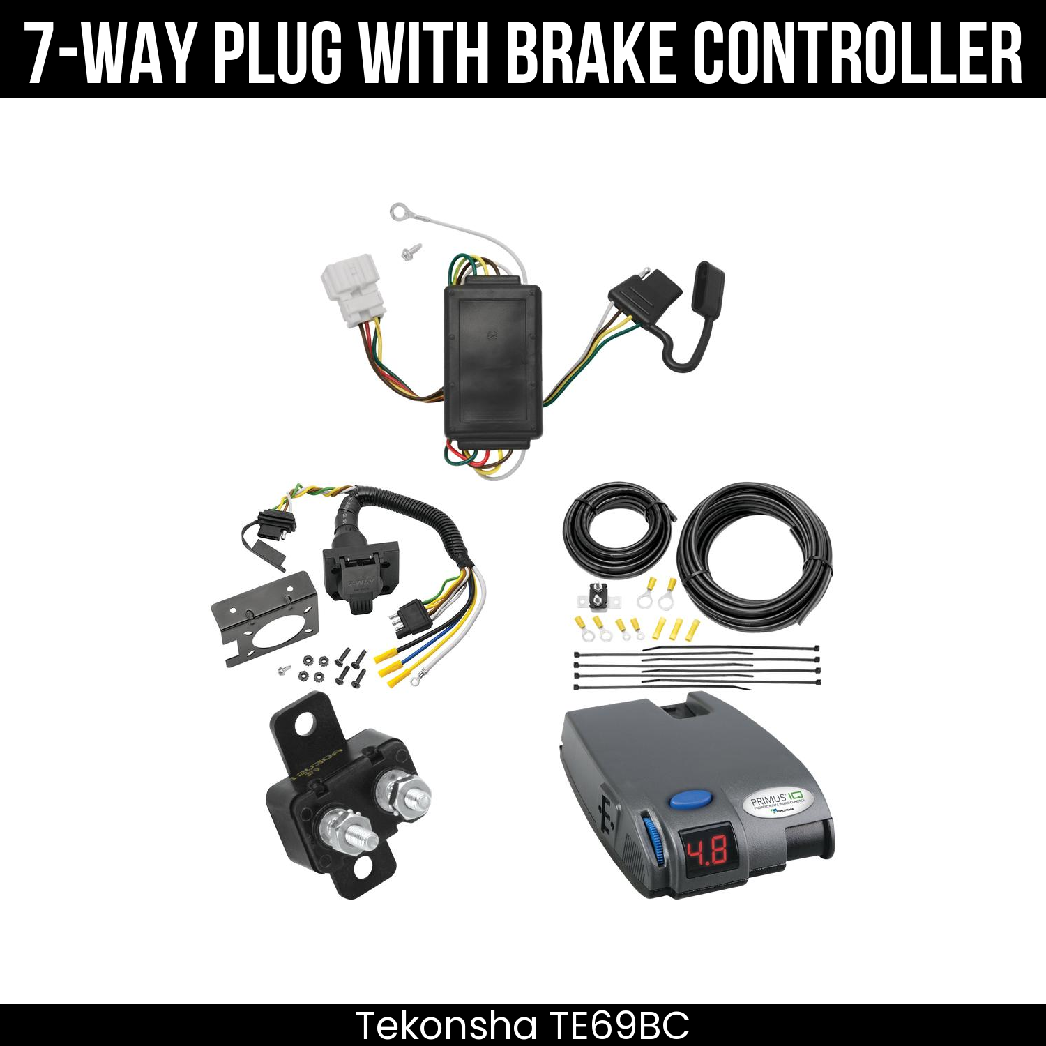 Trailer Wiring 7-Way Plug w/ Bracket , Tekonsha Primus IQ Brake Control