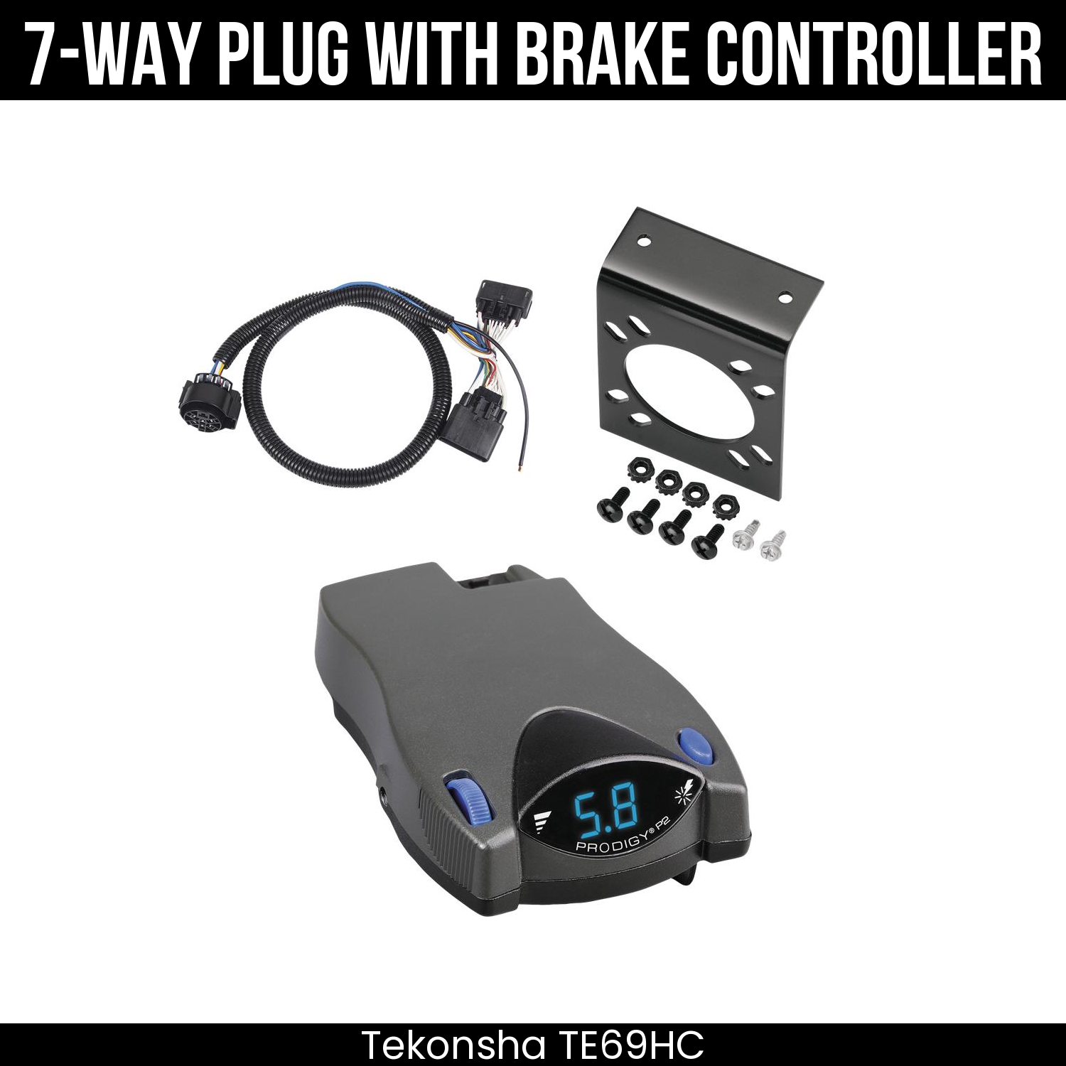 Trailer Wiring 7-Way Plug w/ Bracket , Tekonsha Prodigy P2 Brake Control