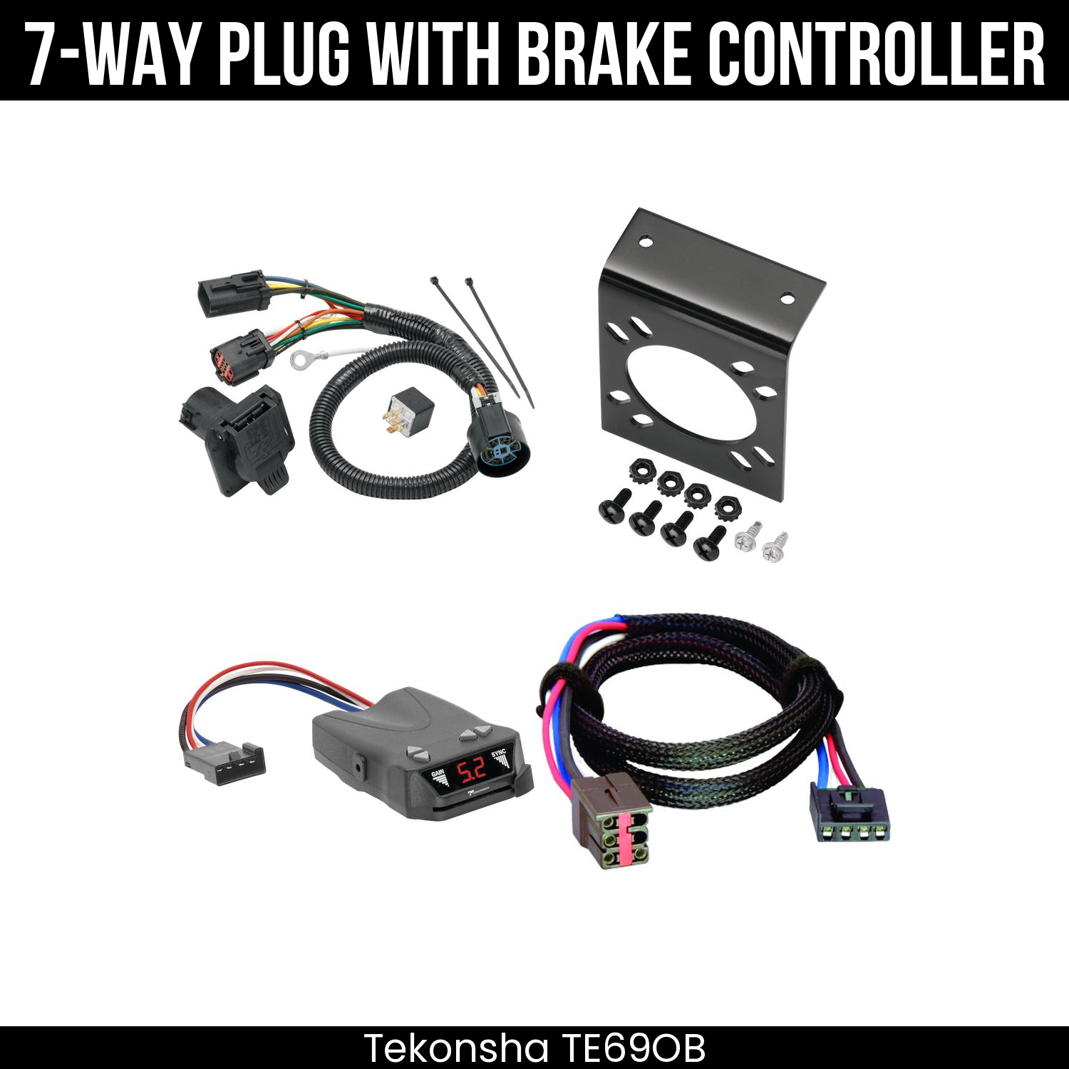 Trailer Wiring 7-Way Plug w/ Bracket , Tekonsha Brakeman IV Brake Control
