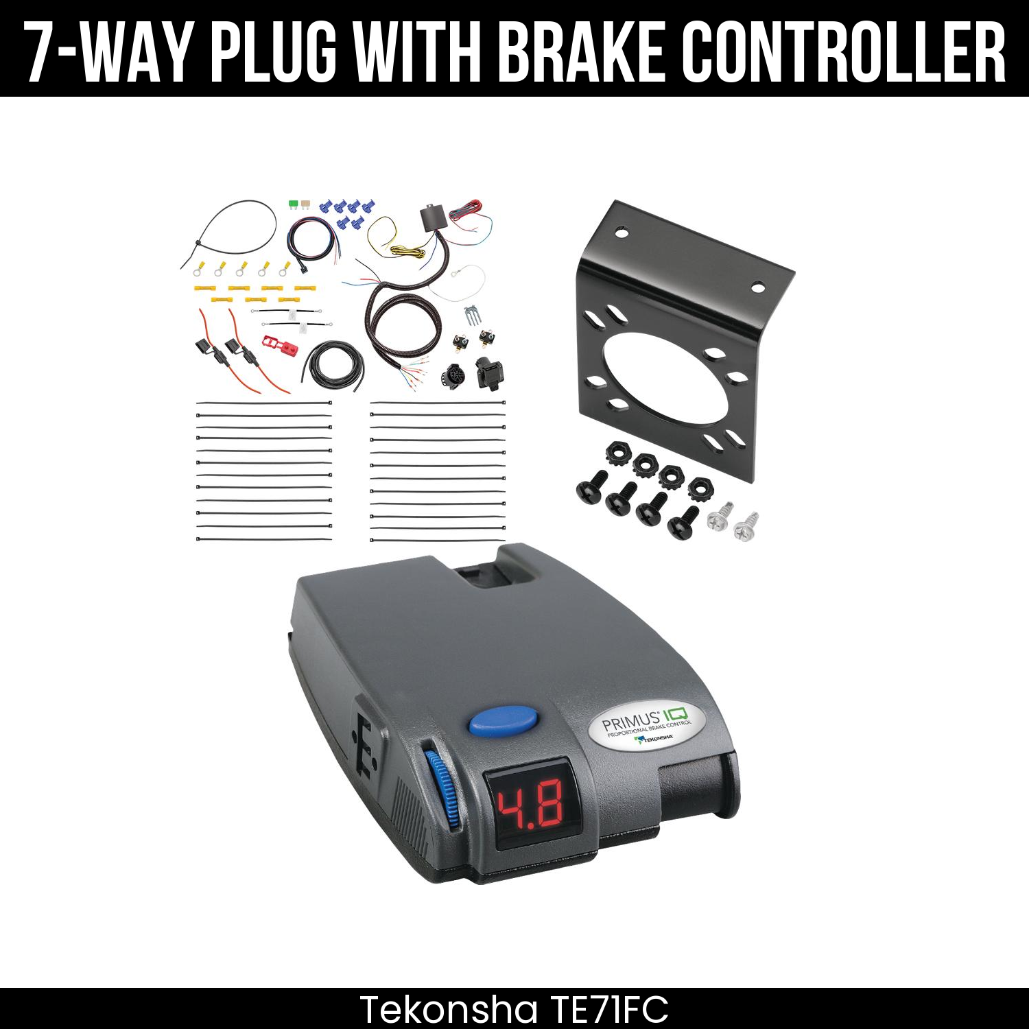 Trailer Wiring 7-Way Plug w/ Bracket , Tekonsha Primus IQ Brake Control