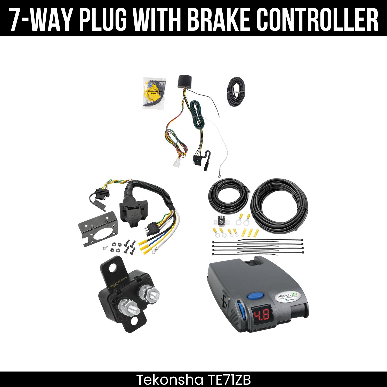 Trailer Wiring 7-Way Plug w/ Bracket , Tekonsha Primus IQ Brake Control