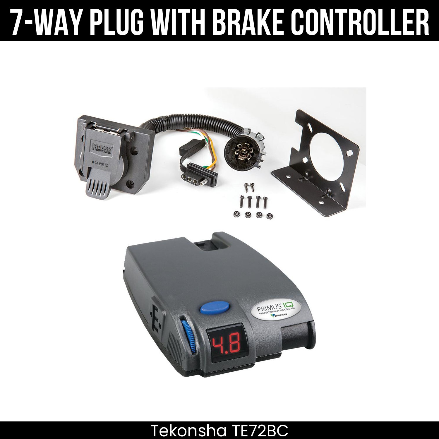 Trailer Wiring 7-Way Plug w/ Bracket , Tekonsha Primus IQ Brake Control