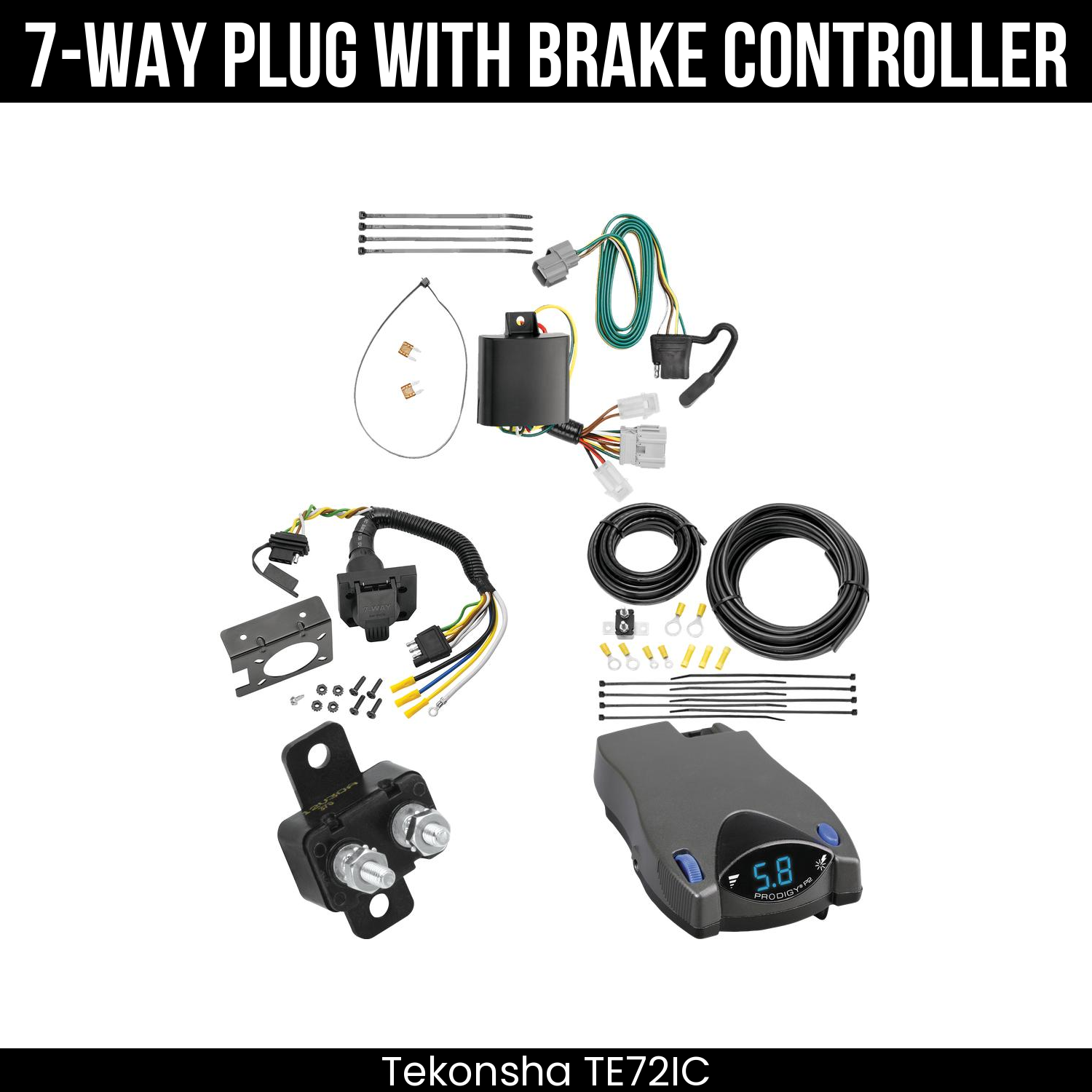 Trailer Wiring 7-Way Plug w/ Bracket , Tekonsha Prodigy P2 Brake Control