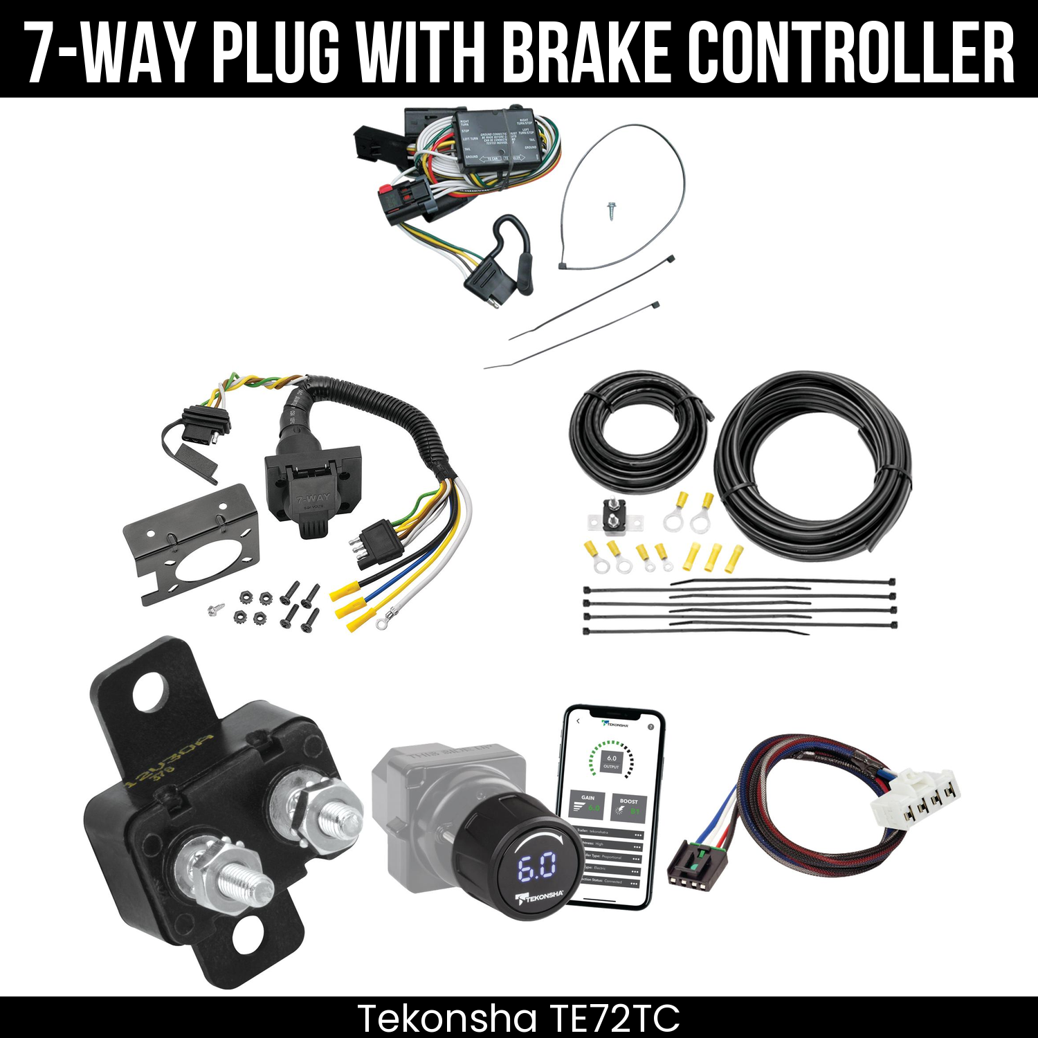 Trailer Wiring 7-Way Plug w/ Bracket , Tekonsha Prodigy iD Smart Brake Control