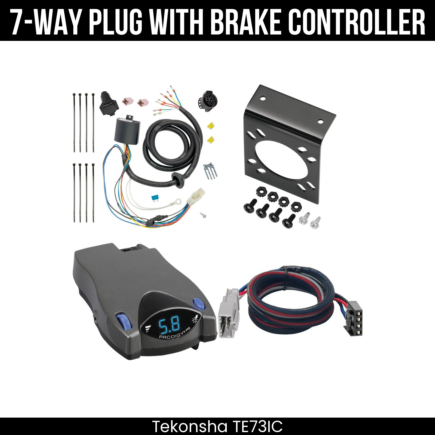 Trailer Wiring 7-Way Plug w/ Bracket , Tekonsha Prodigy P2 Brake Control