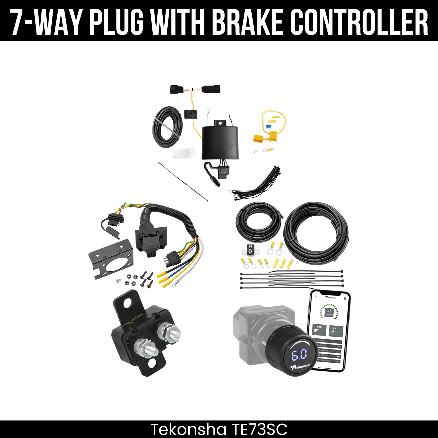 Trailer Wiring 7-Way Plug w/ Bracket , Tekonsha Prodigy iD Smart Brake Control