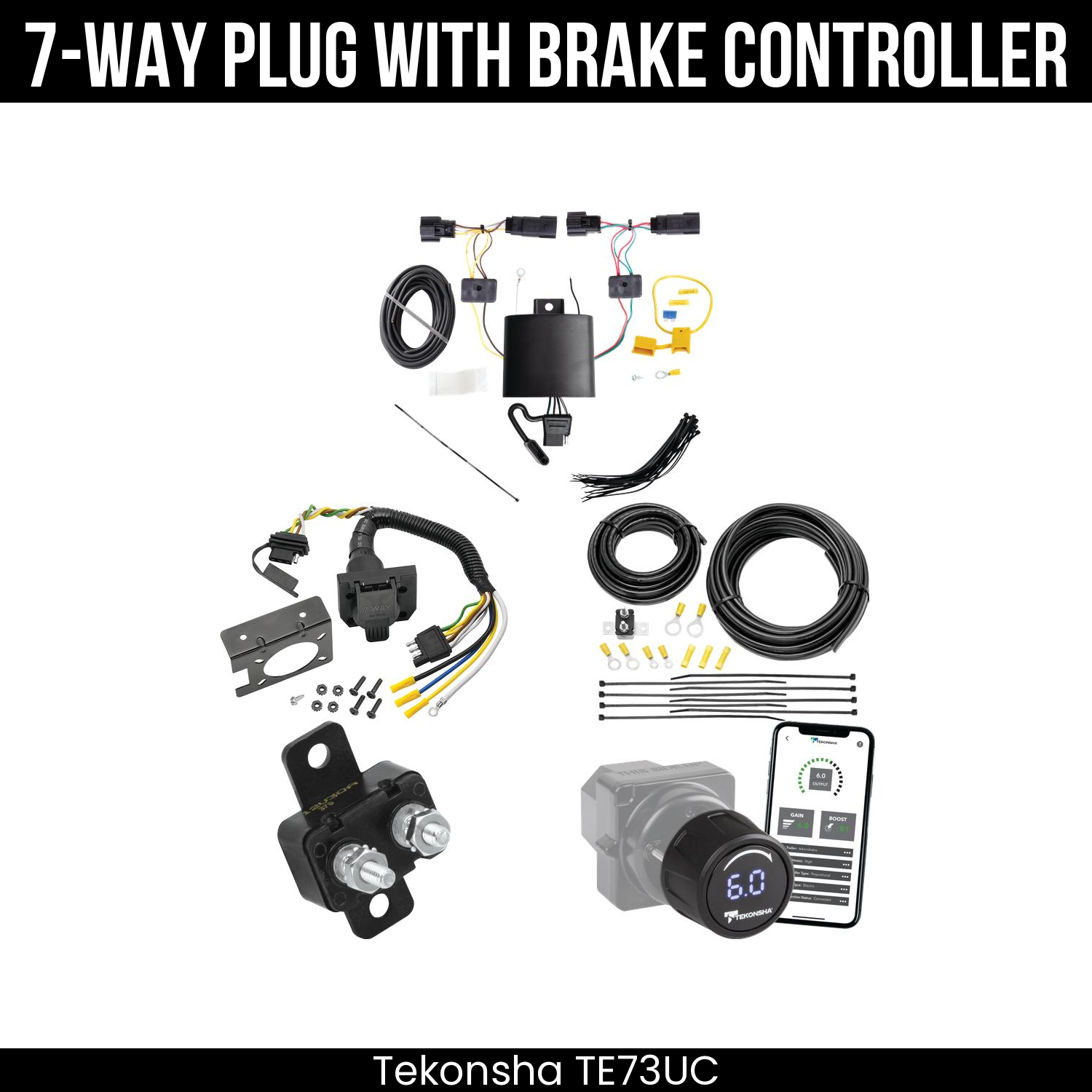 Trailer Wiring 7-Way Plug w/ Bracket , Tekonsha Prodigy iD Smart Brake Control