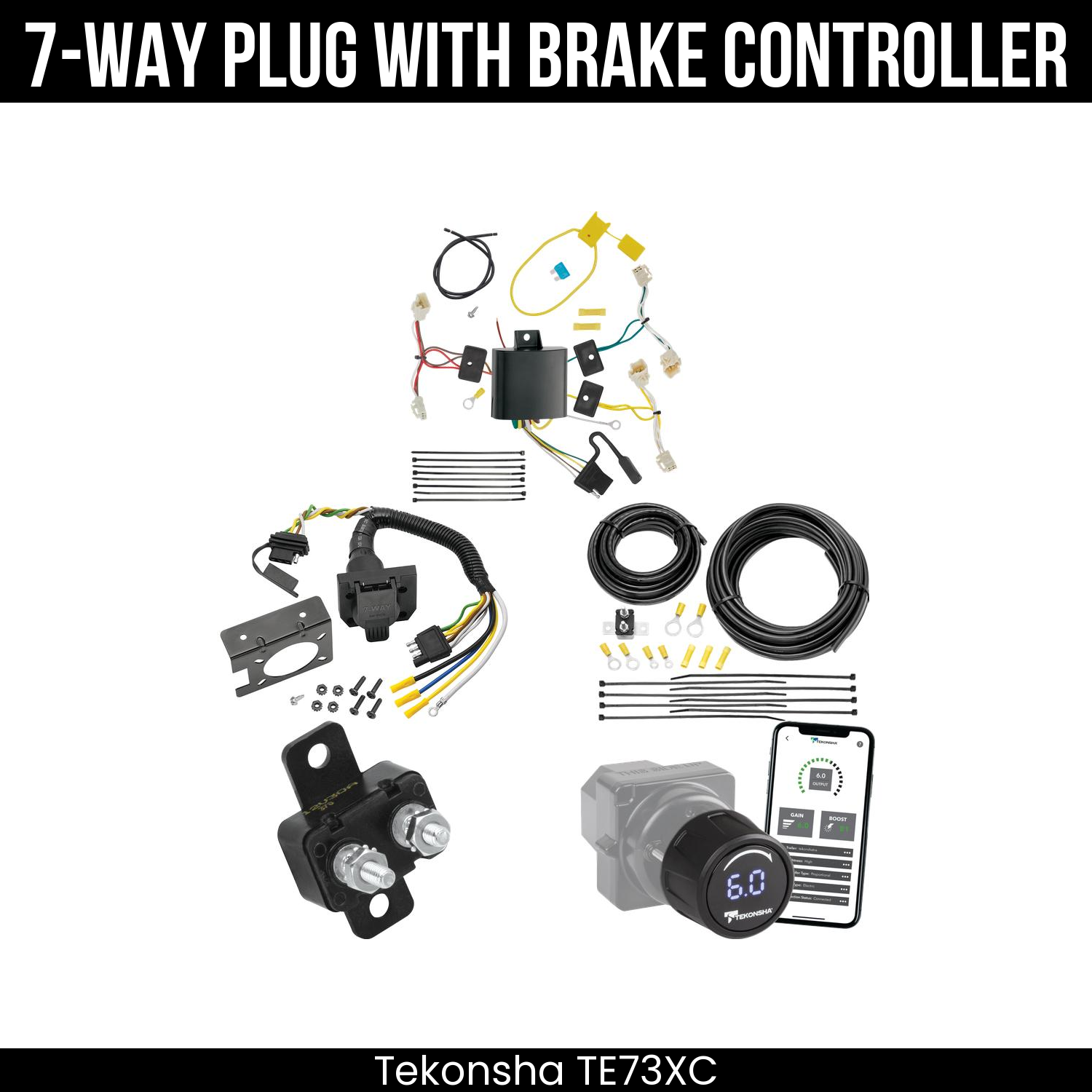 Trailer Wiring 7-Way Plug w/ Bracket , Tekonsha Prodigy iD Smart Brake Control