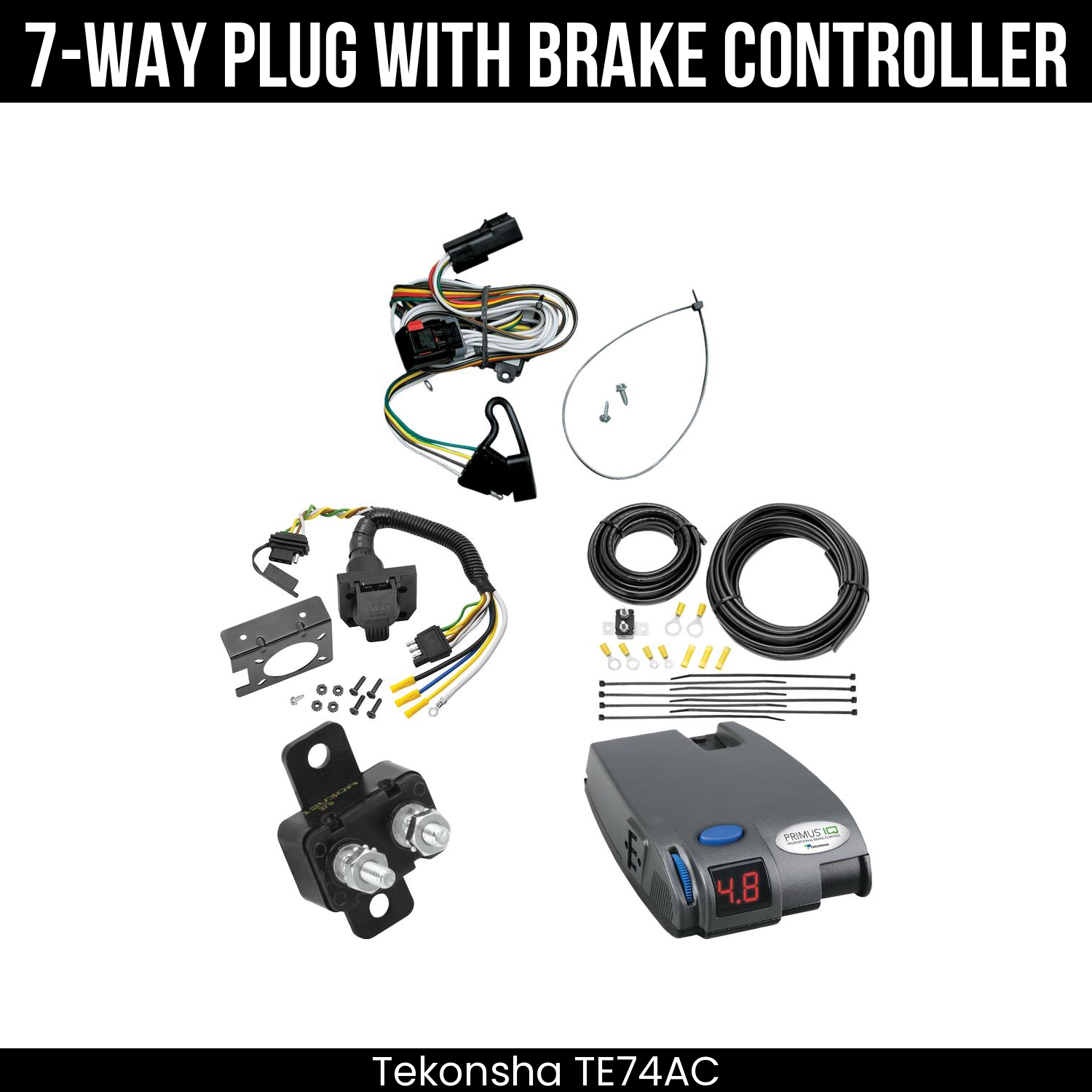 Trailer Wiring 7-Way Plug w/ Bracket , Tekonsha Primus IQ Brake Control