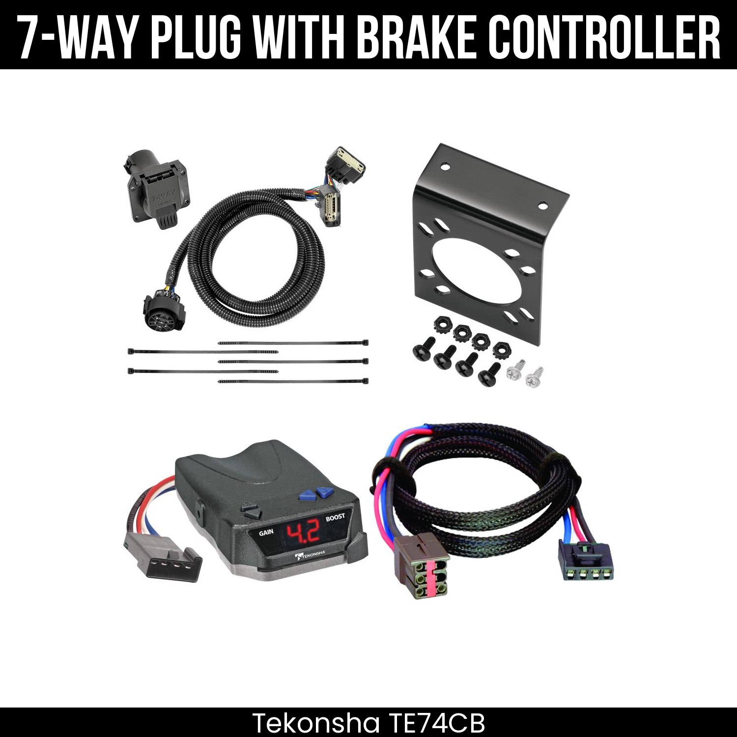Trailer Wiring 7-Way Plug w/ Bracket , Tekonsha Brake EVN Control