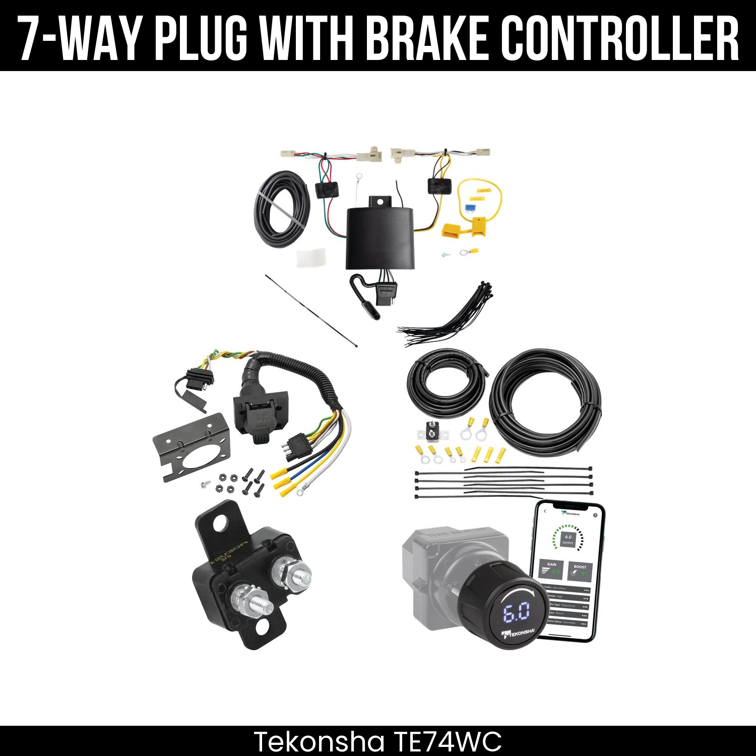 Trailer Wiring 7-Way Plug w/ Bracket , Tekonsha Prodigy iD Smart Brake Control