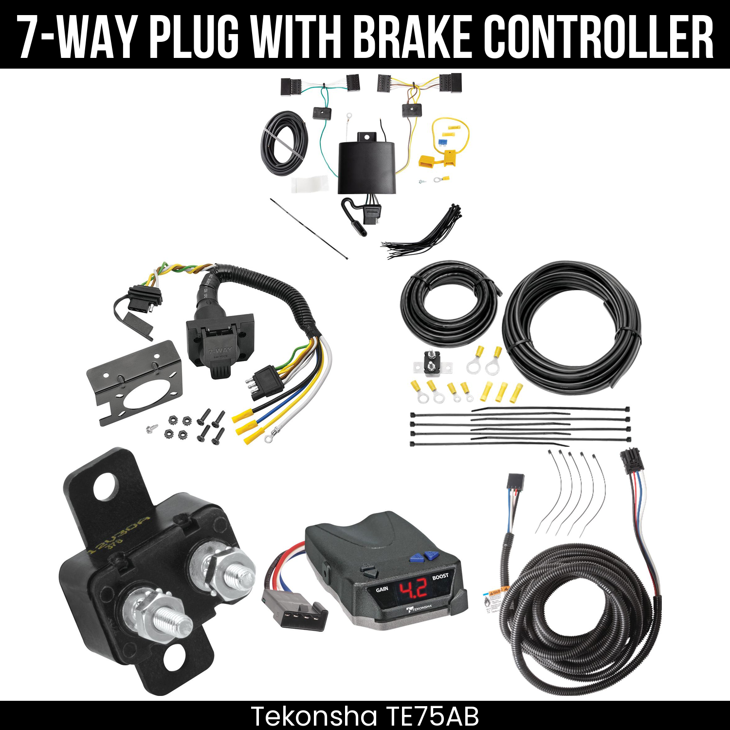 Trailer Wiring 7-Way Plug w/ Bracket , Tekonsha Brake EVN Control