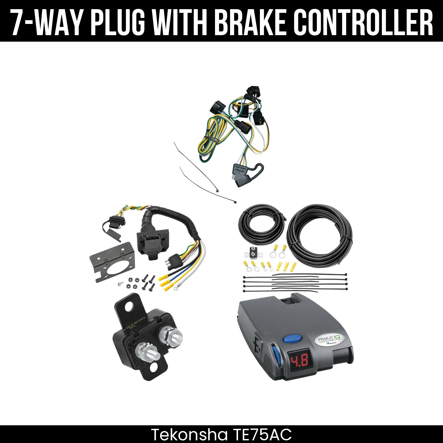Trailer Wiring 7-Way Plug w/ Bracket , Tekonsha Primus IQ Brake Control