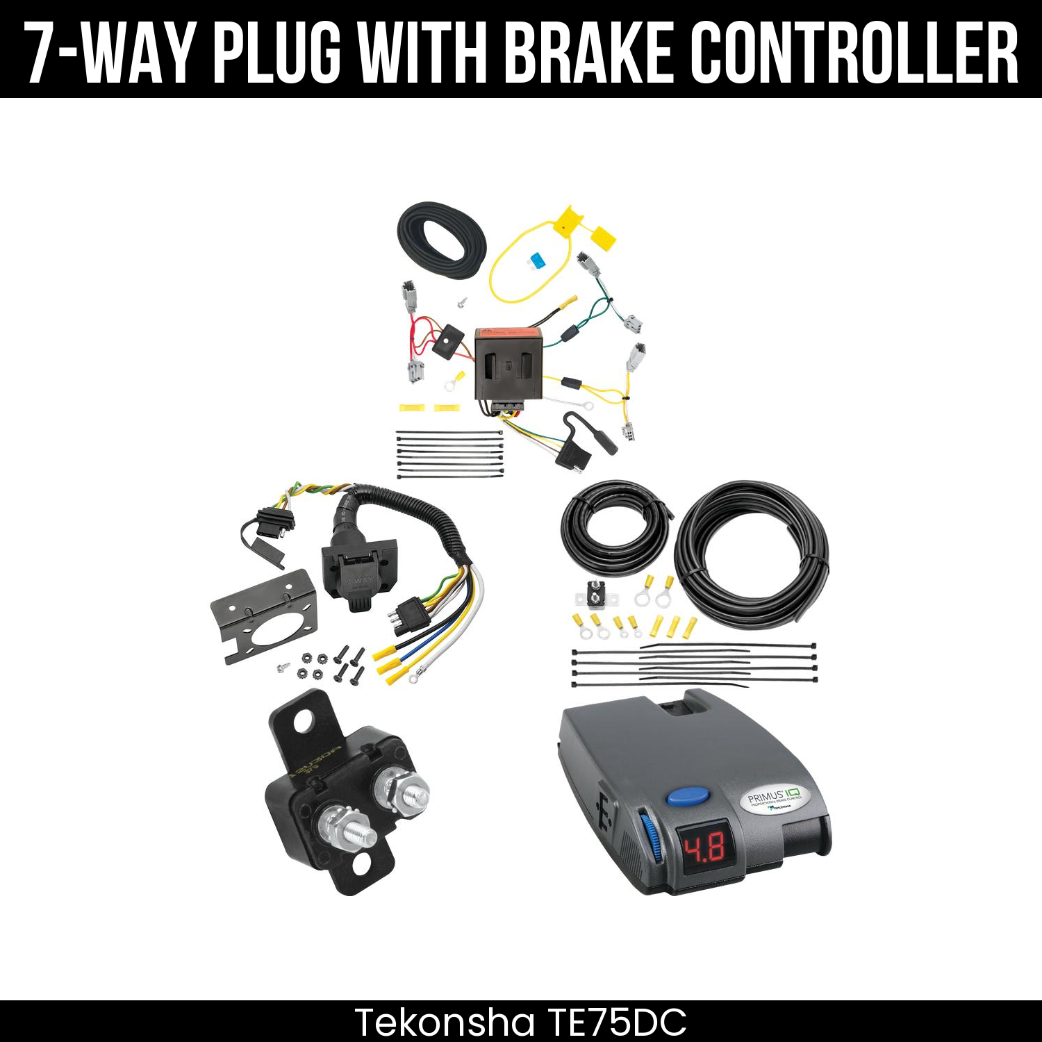 Trailer Wiring 7-Way Plug w/ Bracket , Tekonsha Primus IQ Brake Control