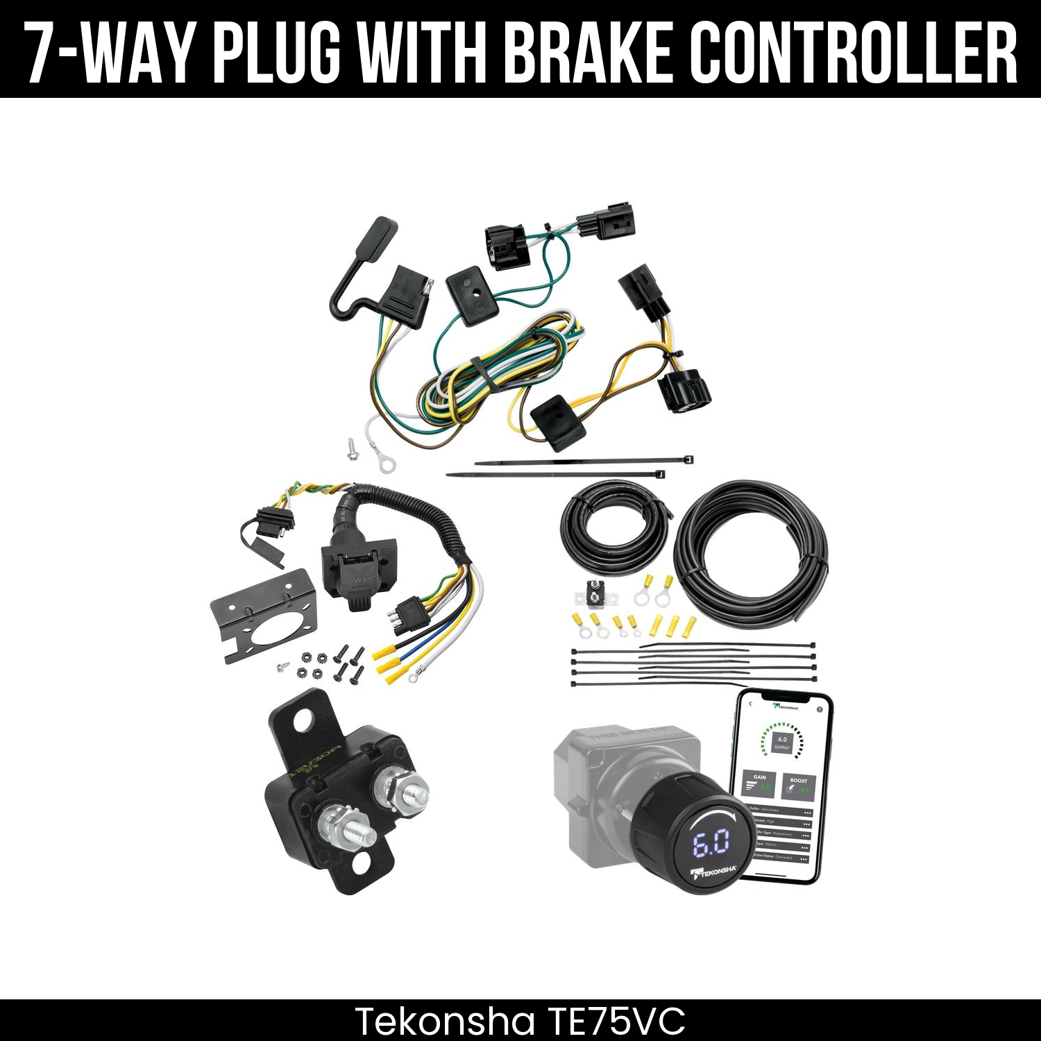 Trailer Wiring 7-Way Plug w/ Bracket , Tekonsha Prodigy iD Smart Brake Control
