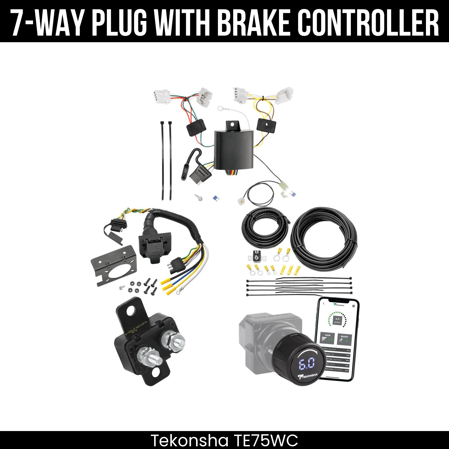 Trailer Wiring 7-Way Plug w/ Bracket , Tekonsha Prodigy iD Smart Brake Control