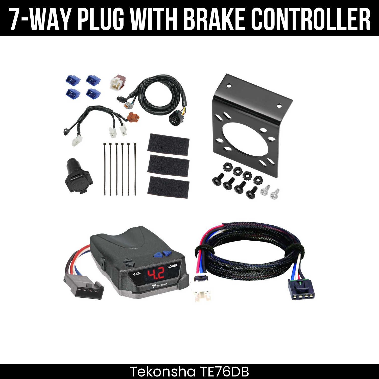 Trailer Wiring 7-Way Plug w/ Bracket , Tekonsha Brake EVN Control